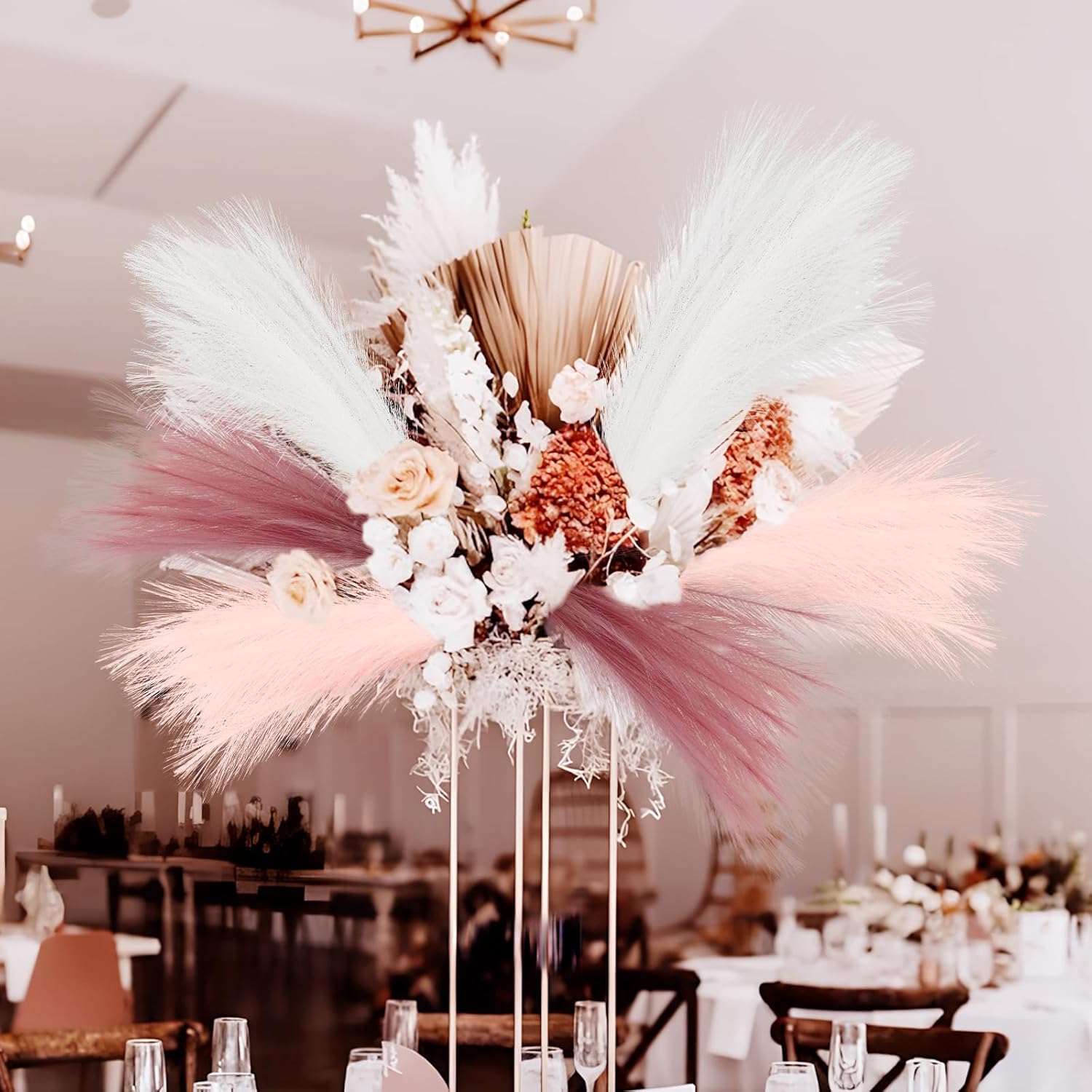 Agusbagli 30pcs Pink Faux Pampas Flowers Vase Filler Decor