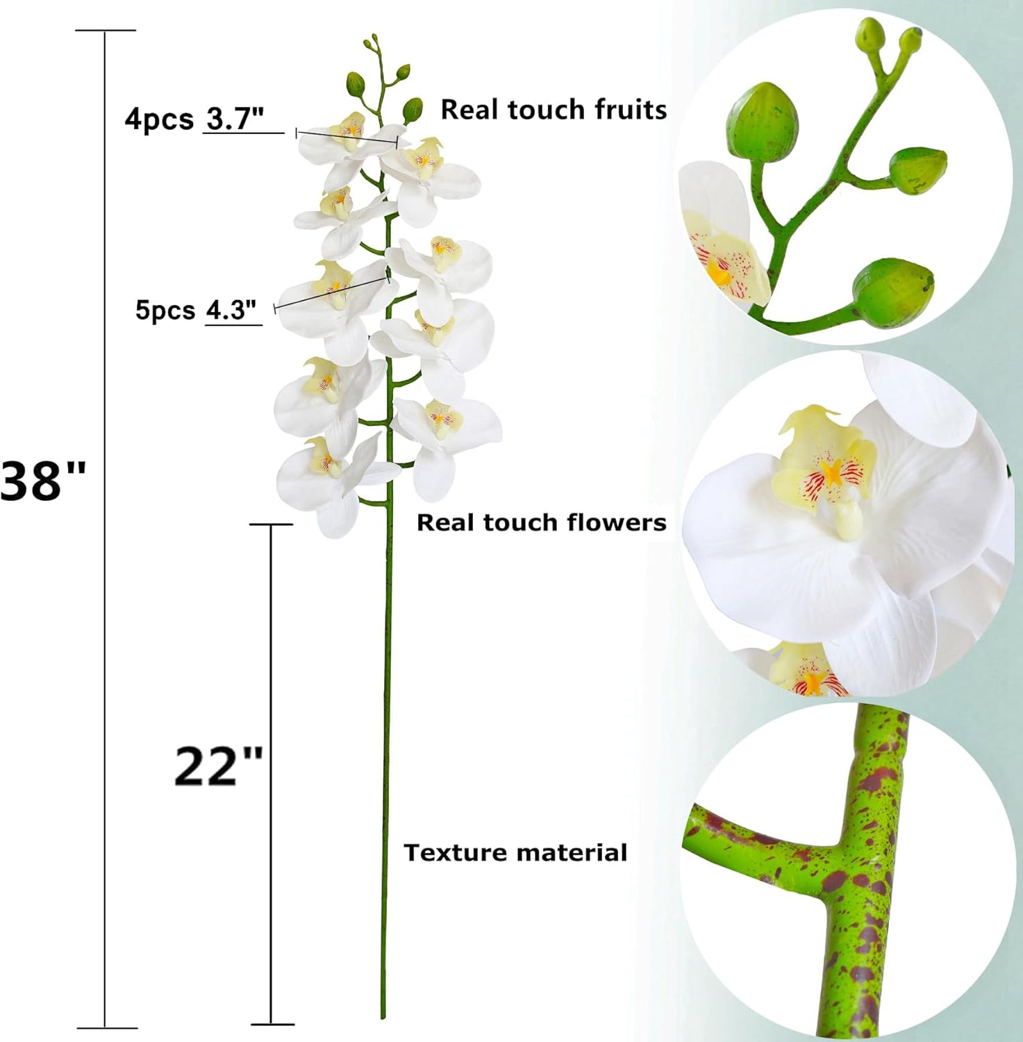 Htmeing 38 Inch Artificial Phalaenopsis Flowers Branches Real Touch