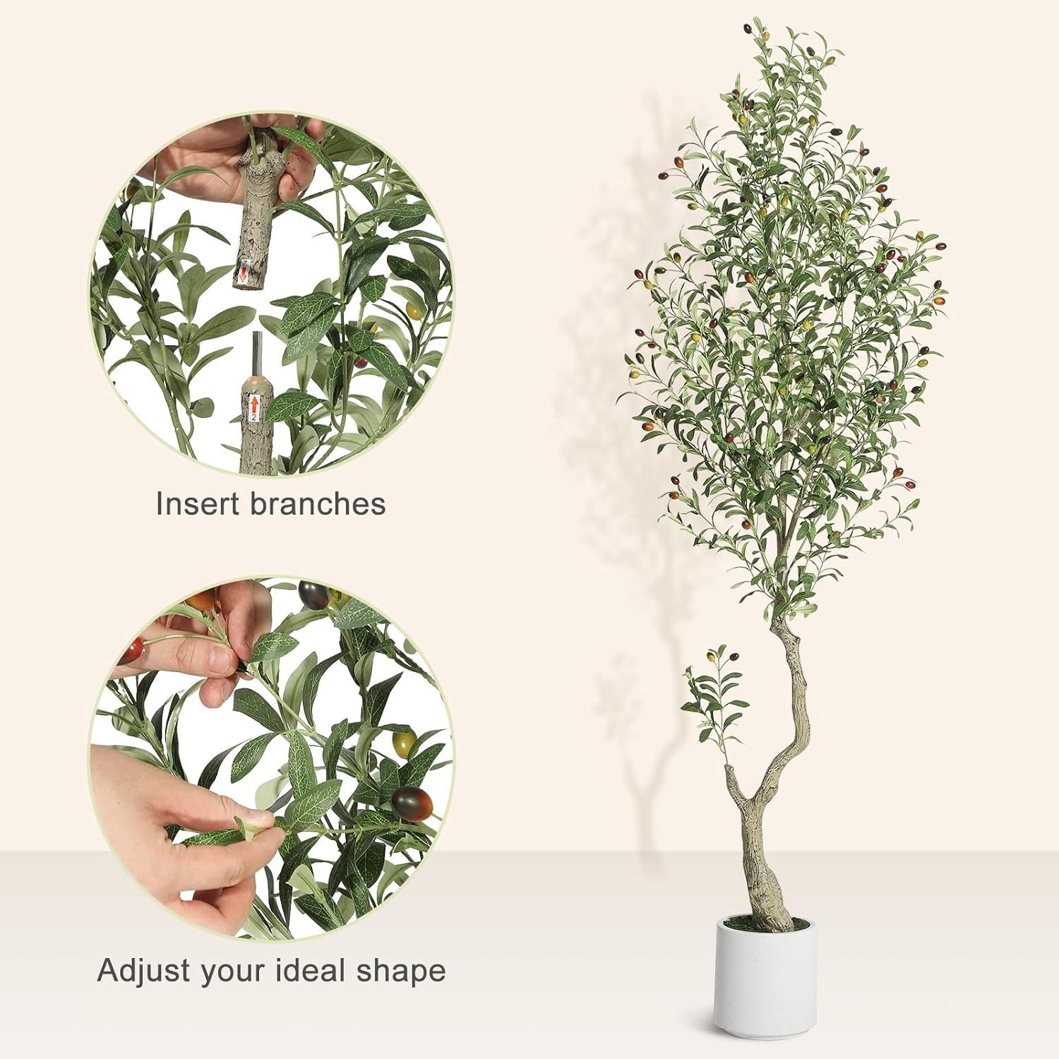 GarveeHome Faux Olive Tree 7ft Artificial Silk Plants with White Planter
