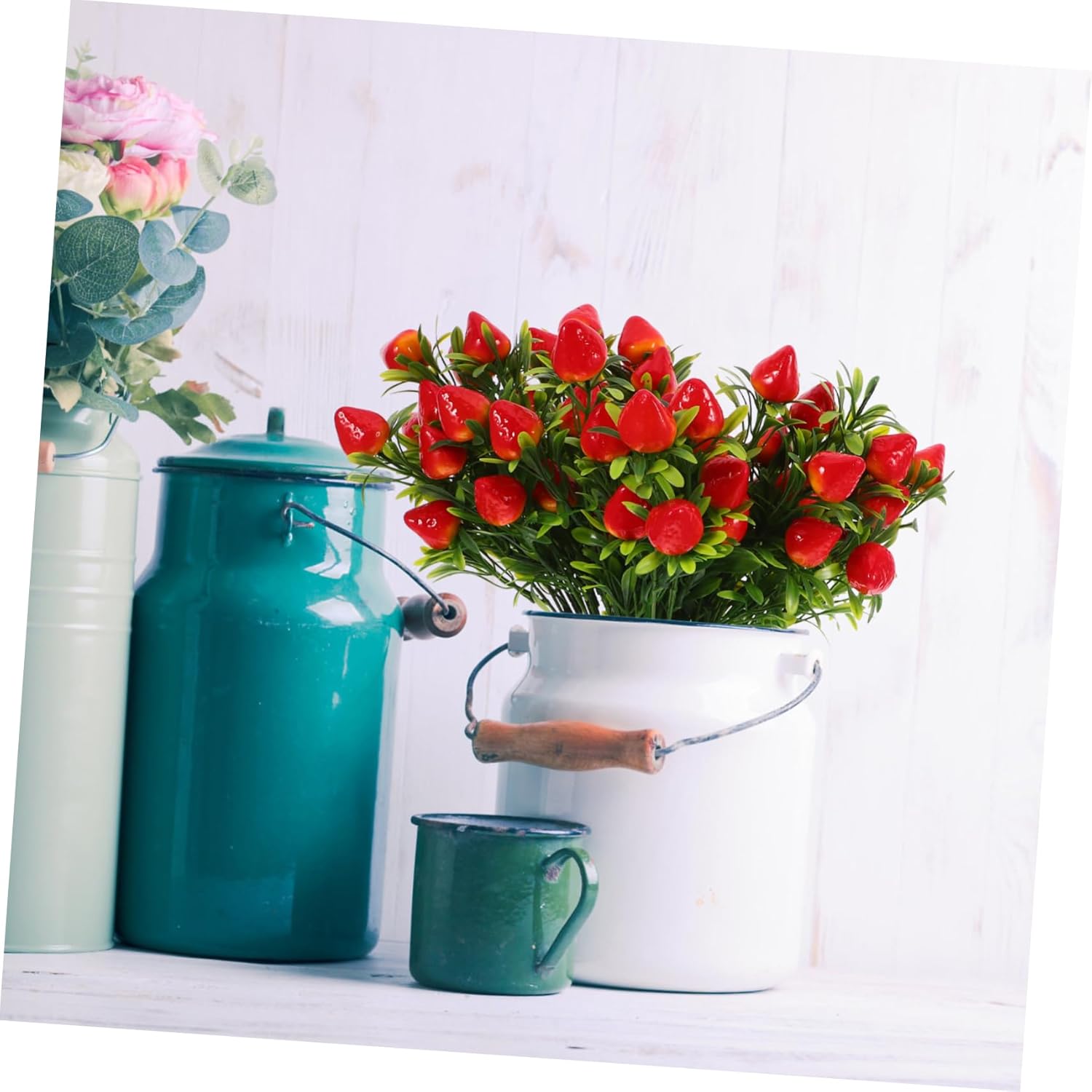 Generic Artificial Strawberry Flower Stem Decor