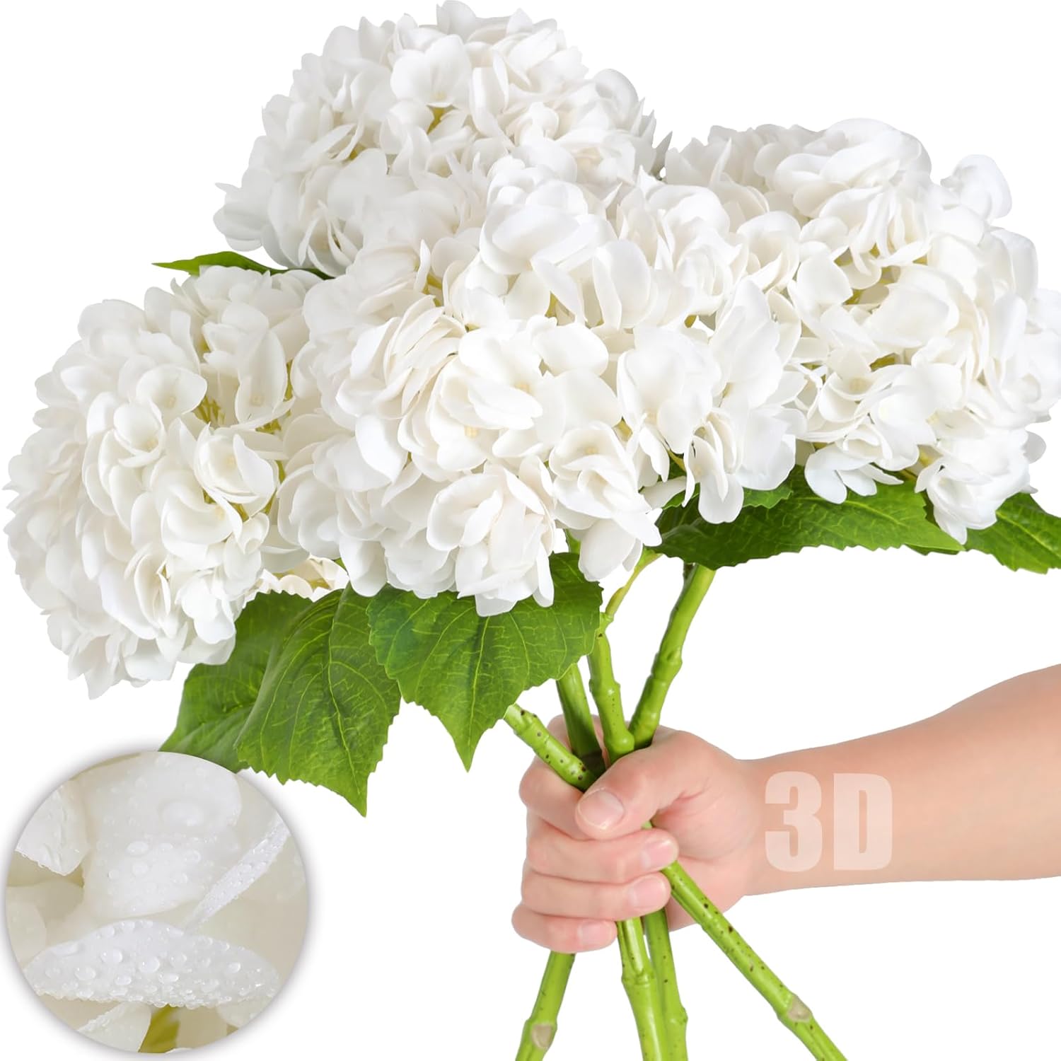 Nubry 2244In White Hydrangea Artificial Flowers 4Pcs