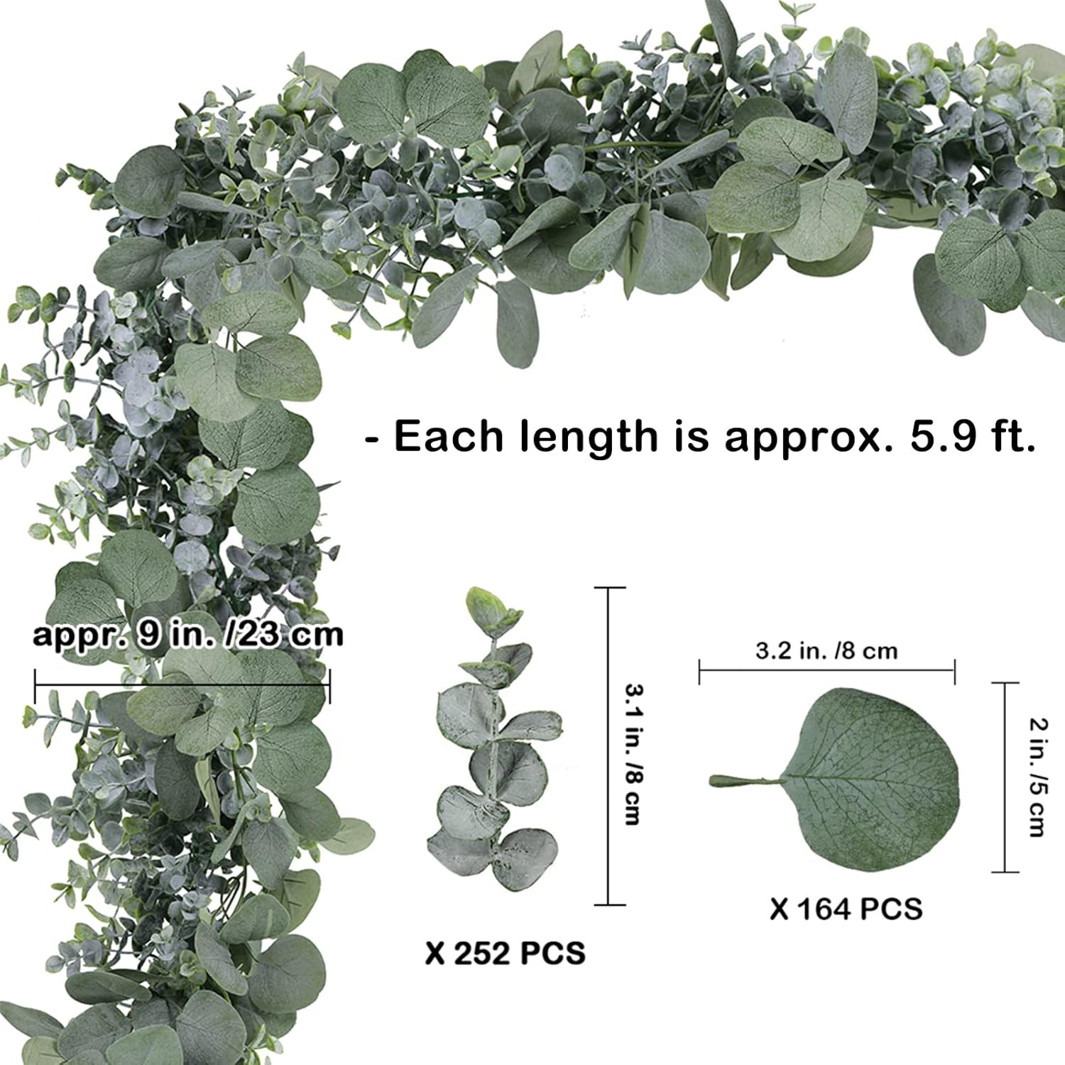 Winlyn 59 Ft Artificial Eucalyptus Garland in Grey Green