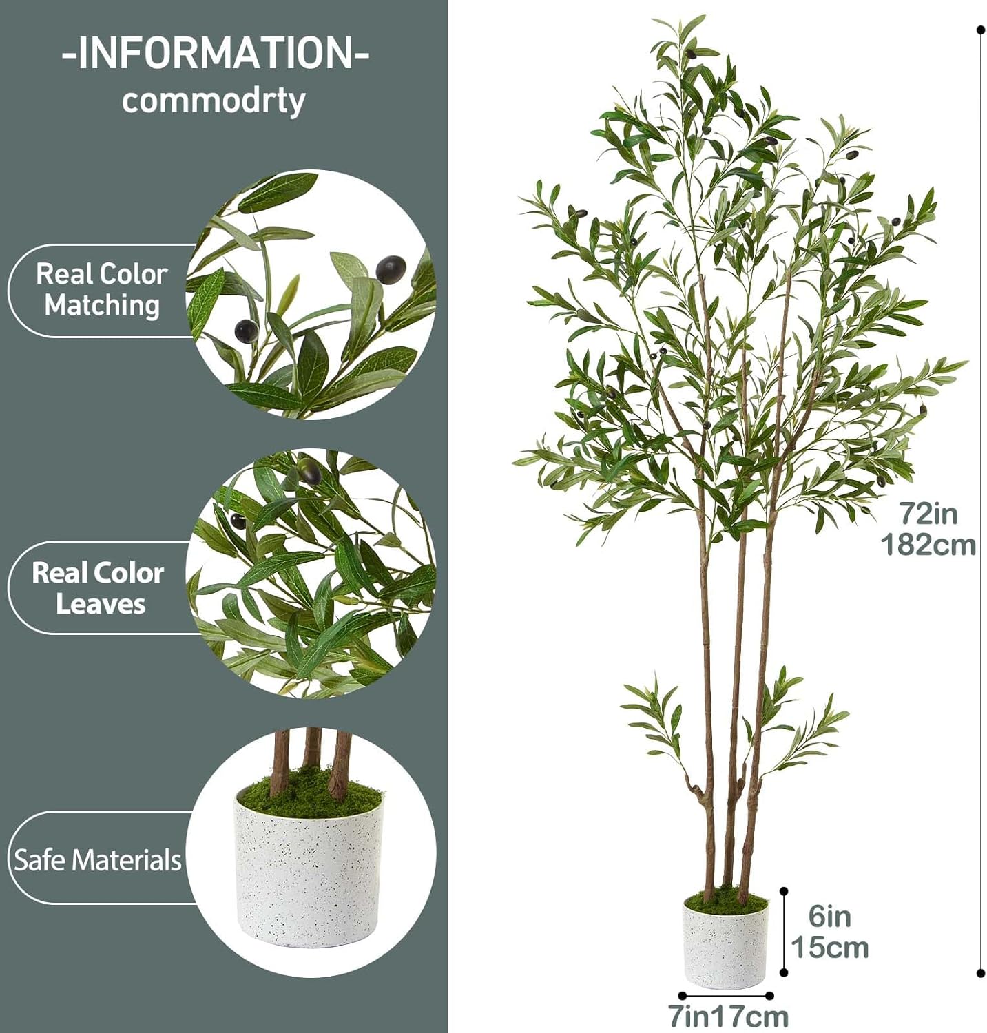 6FT Artificial Olive Tree with Triple Trunks