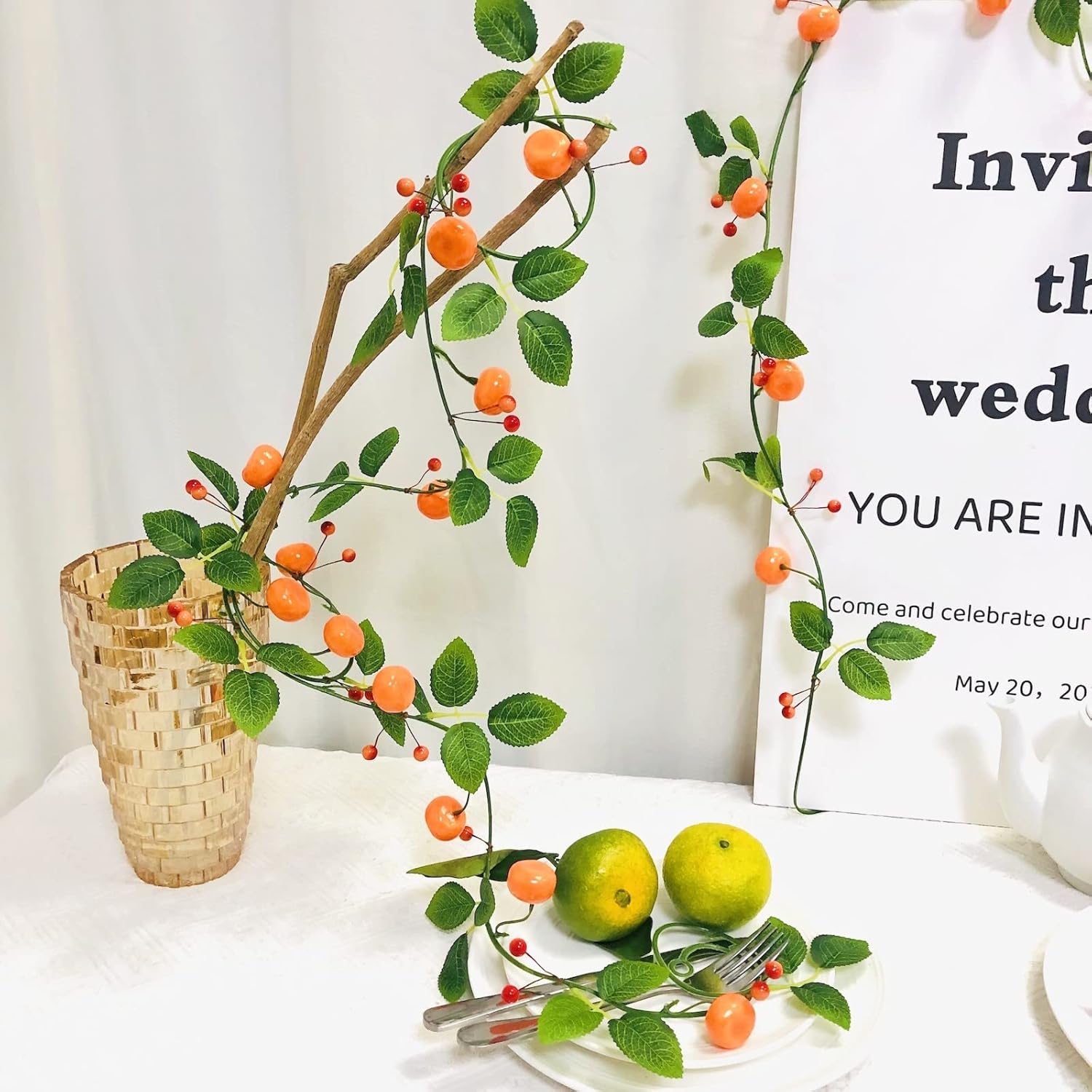 Artificial Tangerine Vine Garland for Home Autumn Decor