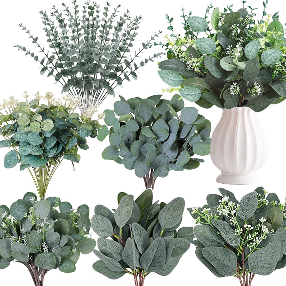 120 Pcs Mixed Eucalyptus Leaves Stems for Wedding Decor