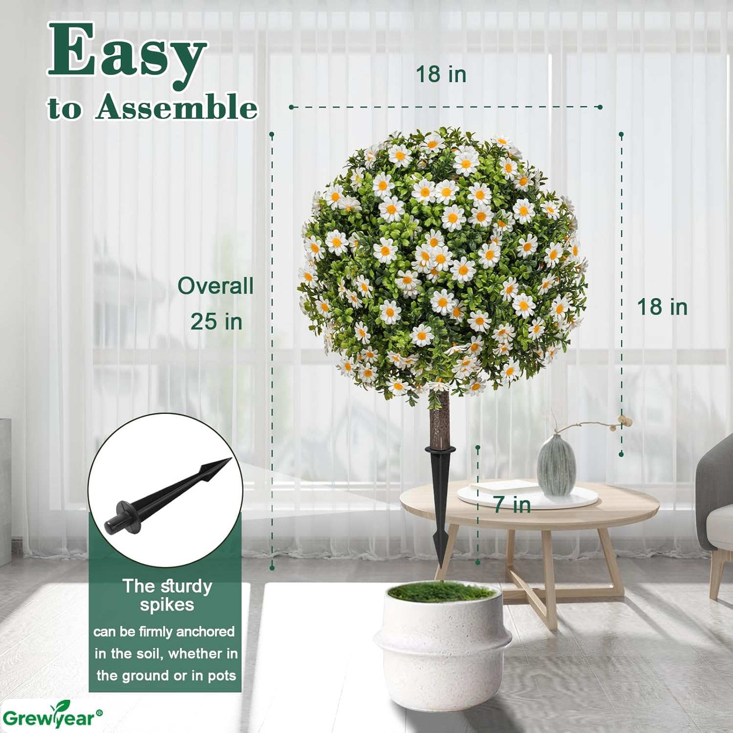 Artificial Topiary Ball with Ground Spike Set of 2