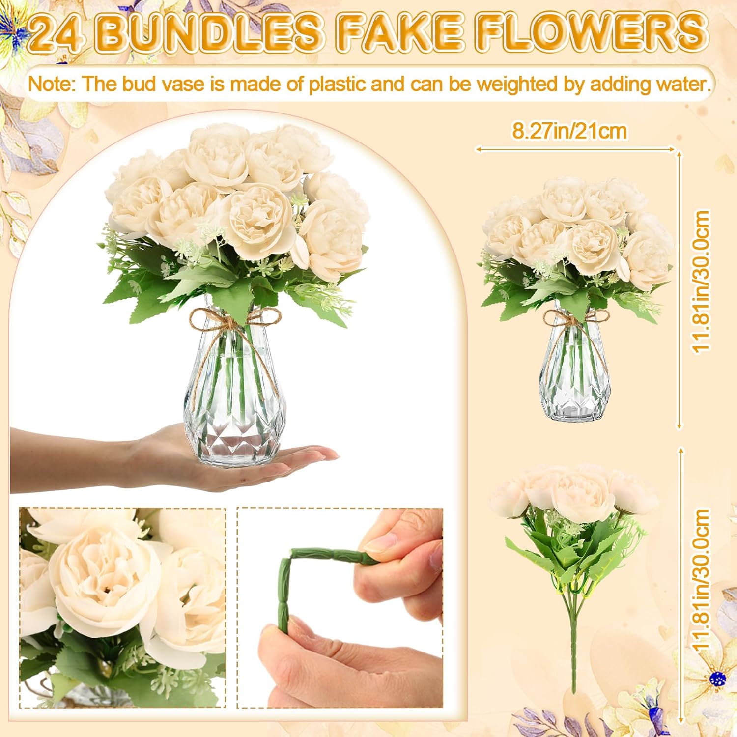 Zeyune 37 Pack Artificial Peonies with Bud Vase
