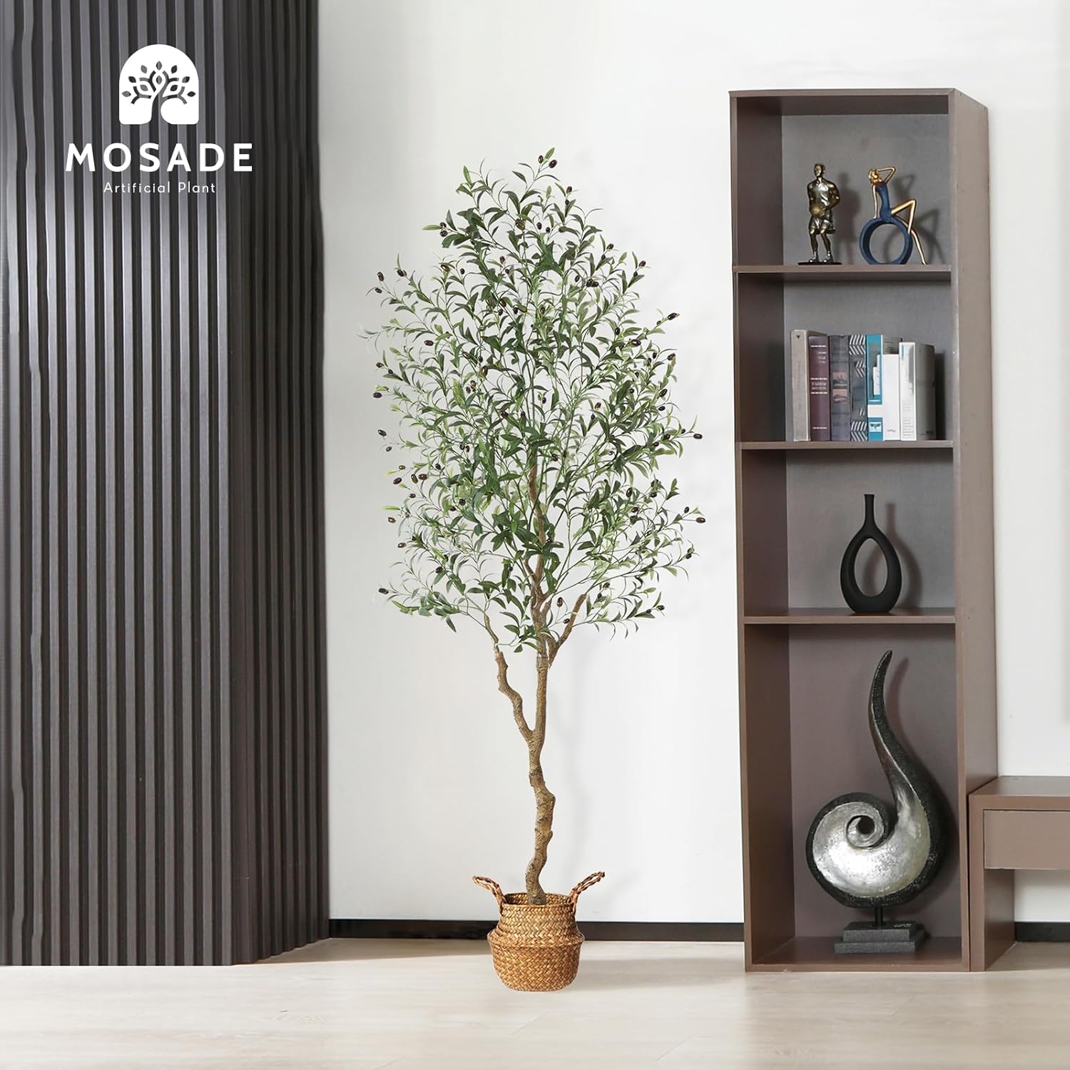 MOSADE 7 Feet Artificial Olive Tree with Seagrass Basket