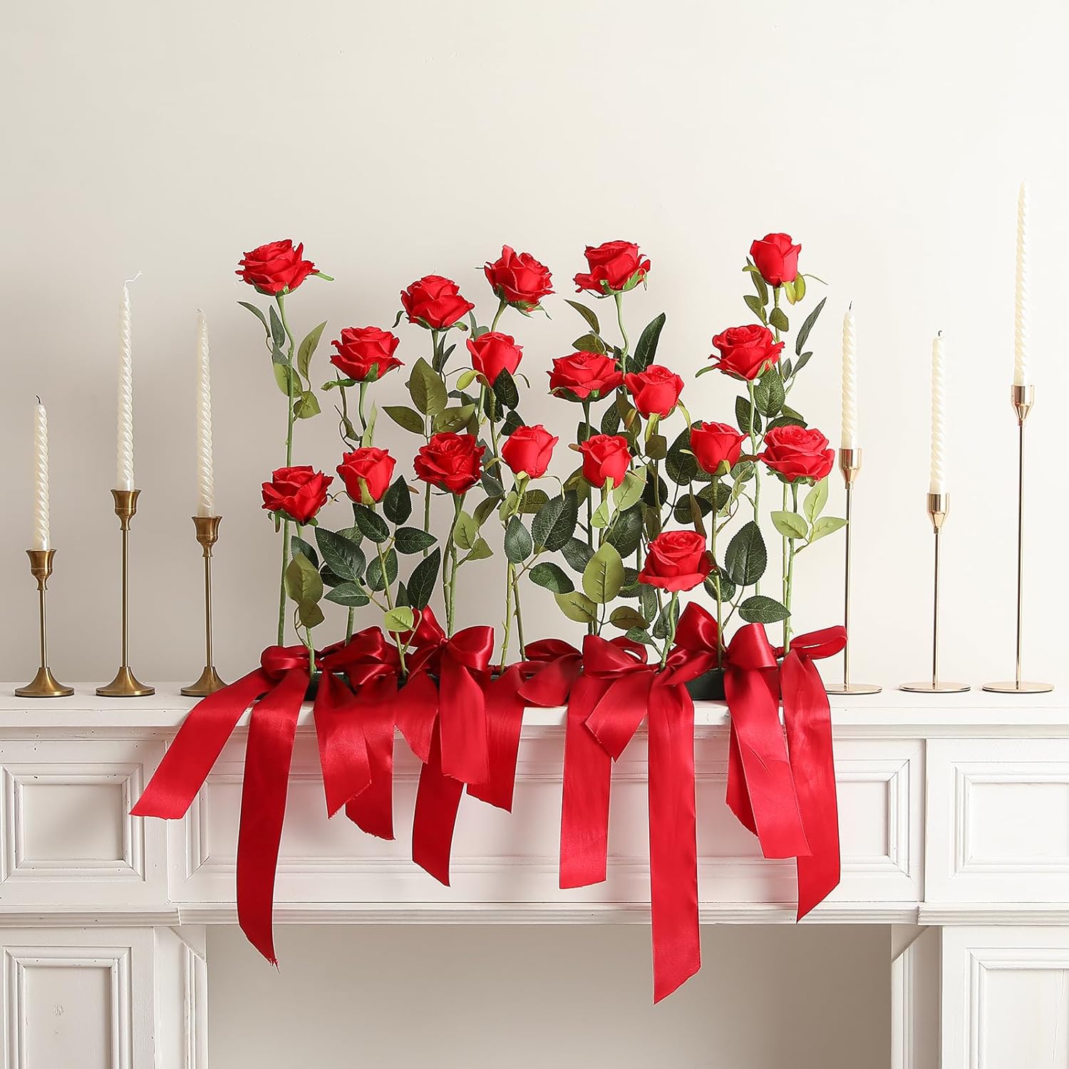 Hawesome 12PCS Artificial Silk Roses Bouquet with Realistic Buds