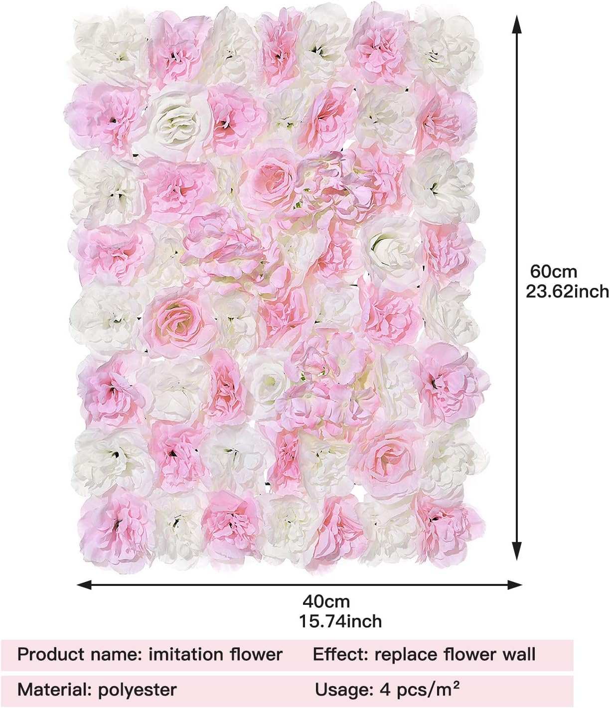 OWERU Artificial Flower Wall Panel 24x16 Inch