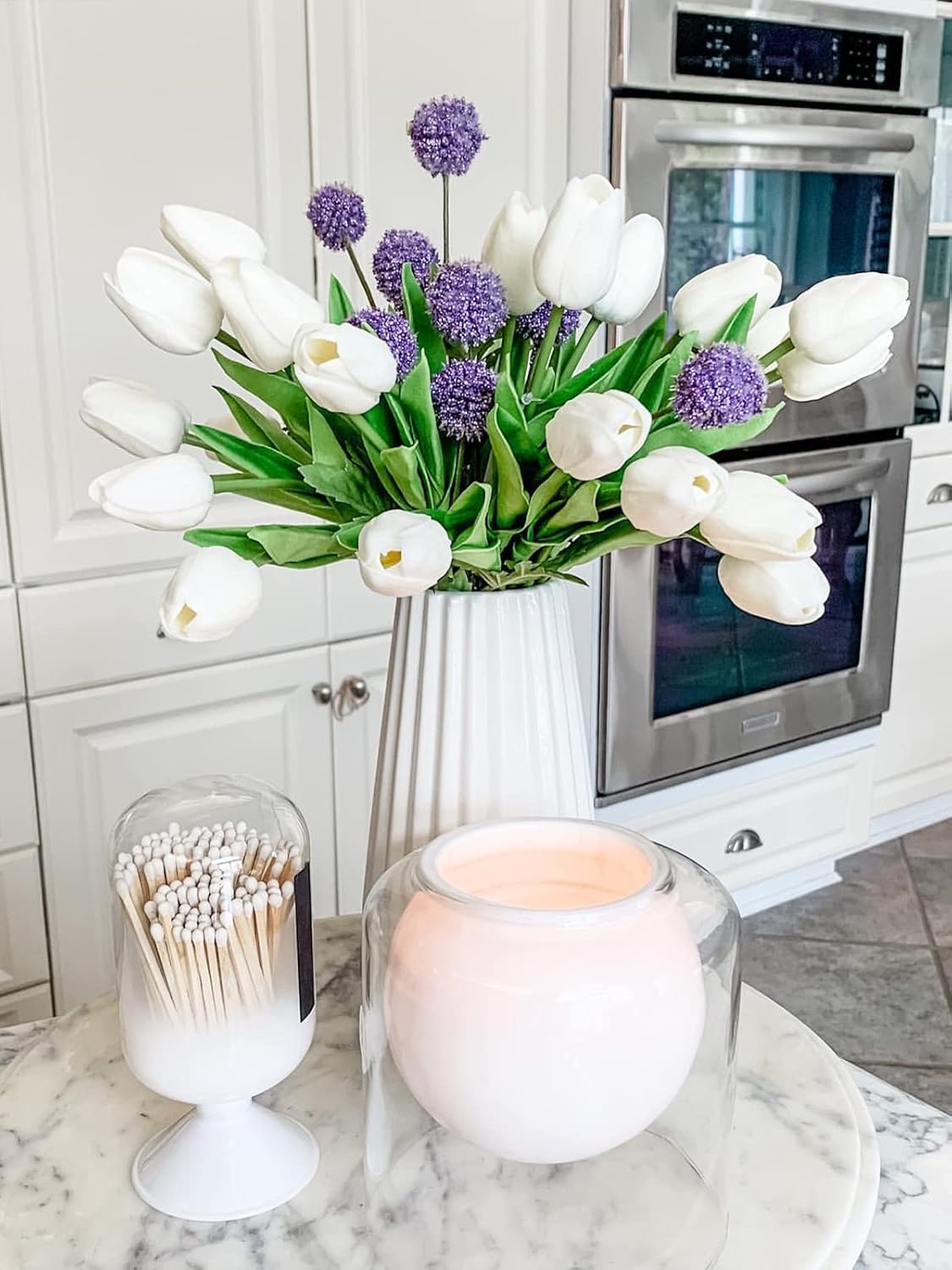 Beferr White Tulips Artificial Flowers 18Pcs Bouquet Set