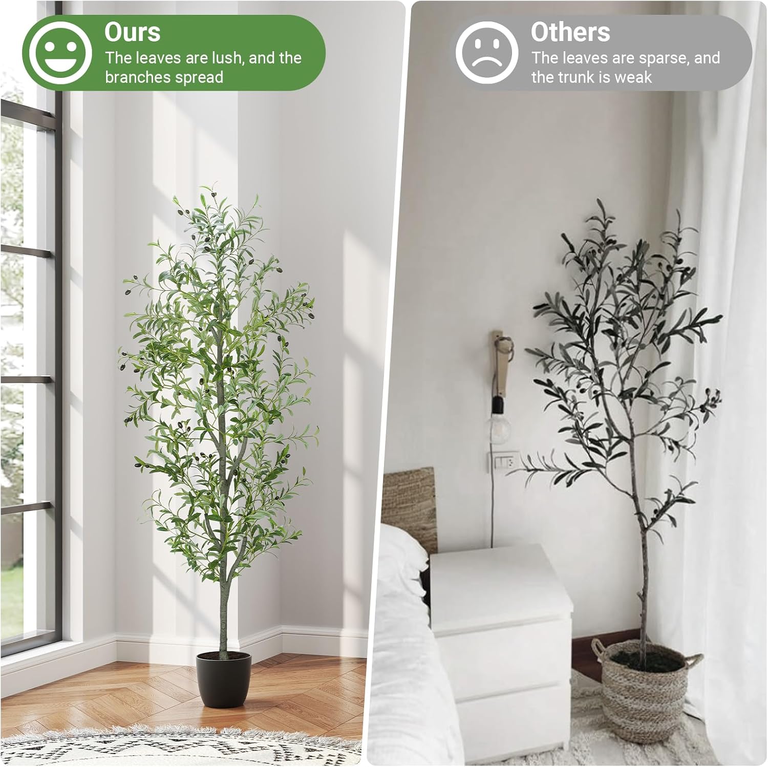 Liyarya 6FT Artificial Olive Tree with Wicker Basket and Black Pot