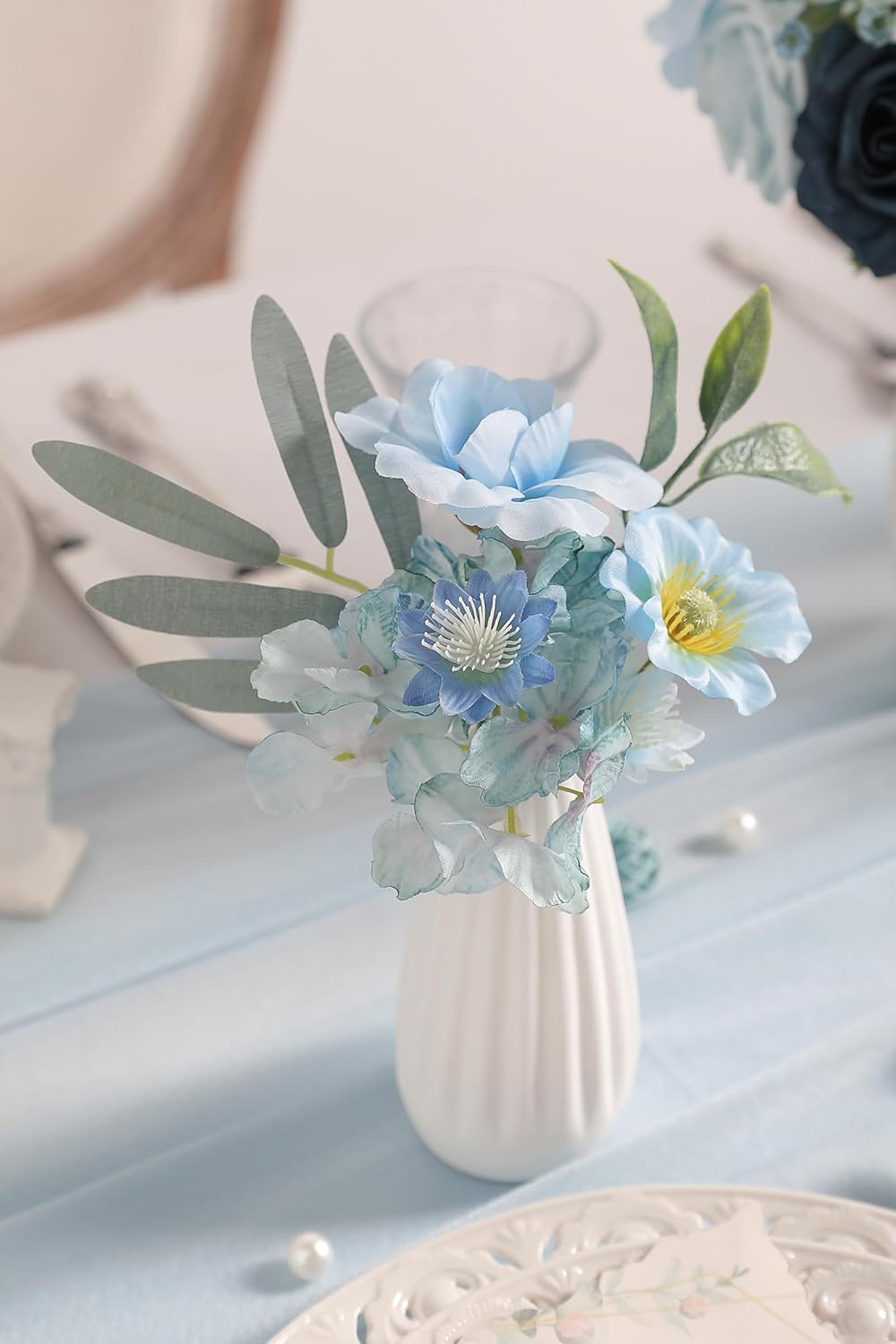 Artificial Flower Blue Box Set for Wedding Decor