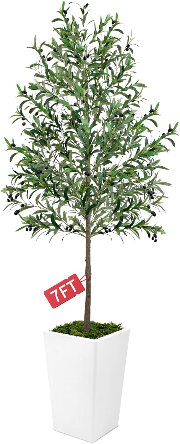 7ft Artificial Olive Tree with Realistic Fruits and Natural Wood Trunk