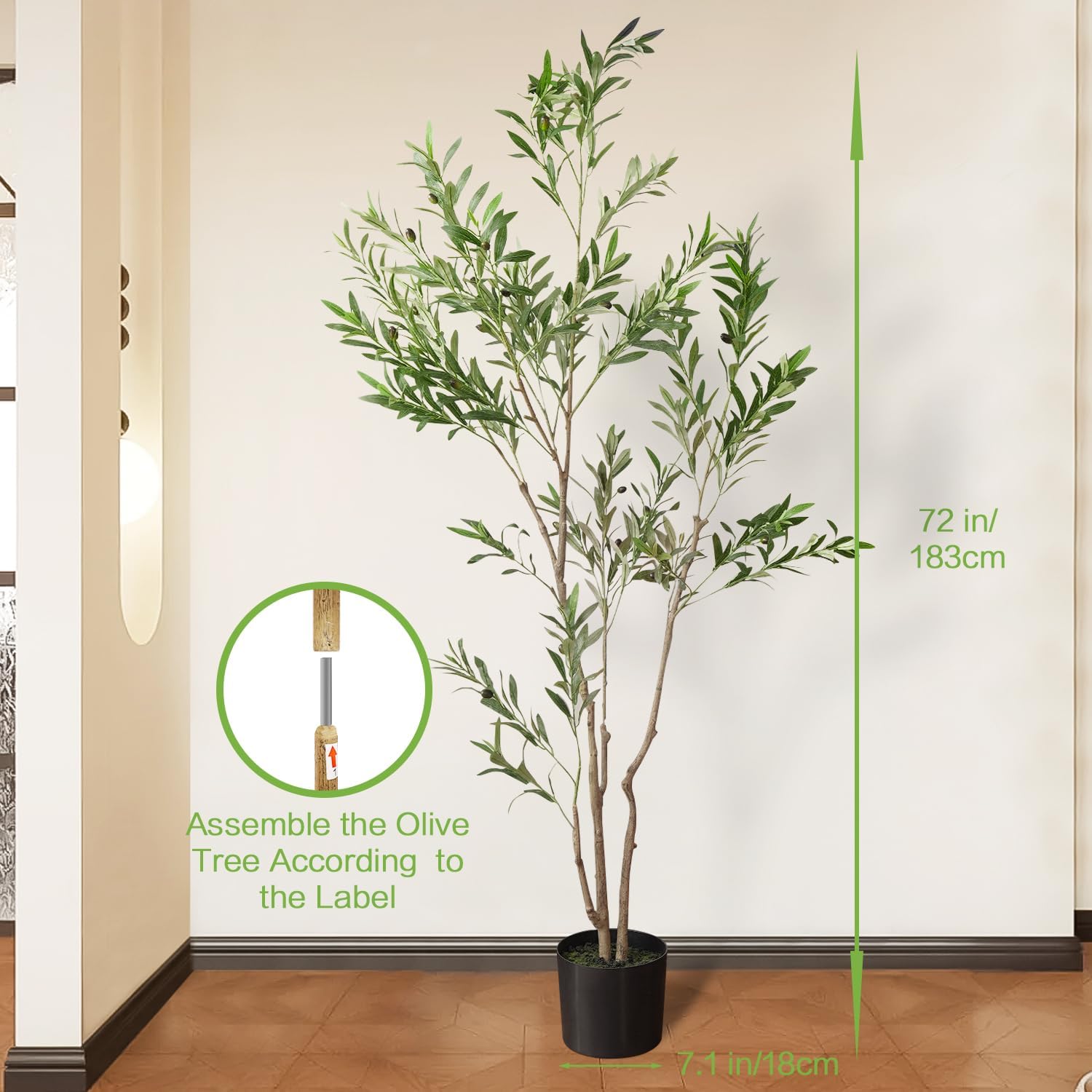 MOLACHI 6 FT Artificial Olive Tree with Natural Wood Trunk and Lifelike Fruits