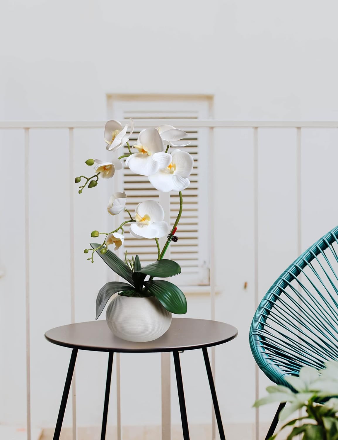 Forlaoers White Real Touch Orchid Artificial Flowers with Vase