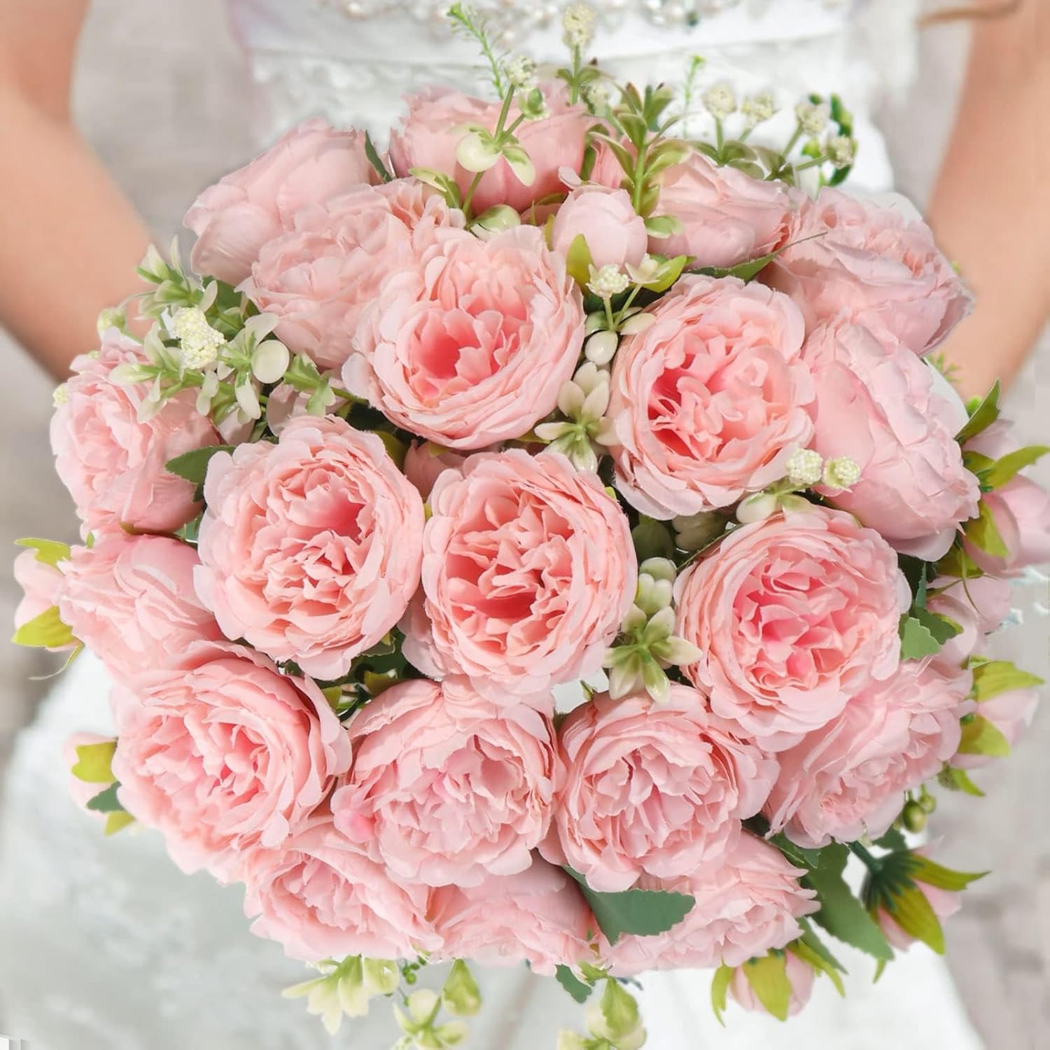 Pusuny Light Pink Artificial Peony Bouquet 2 Bundles