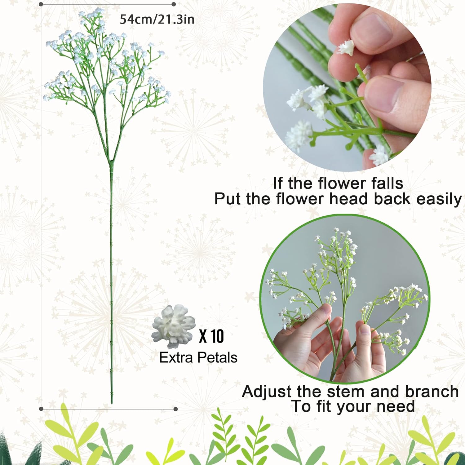 JIFTOK Artificial Babys Breath Flowers 24 Pcs White Wedding Decoration