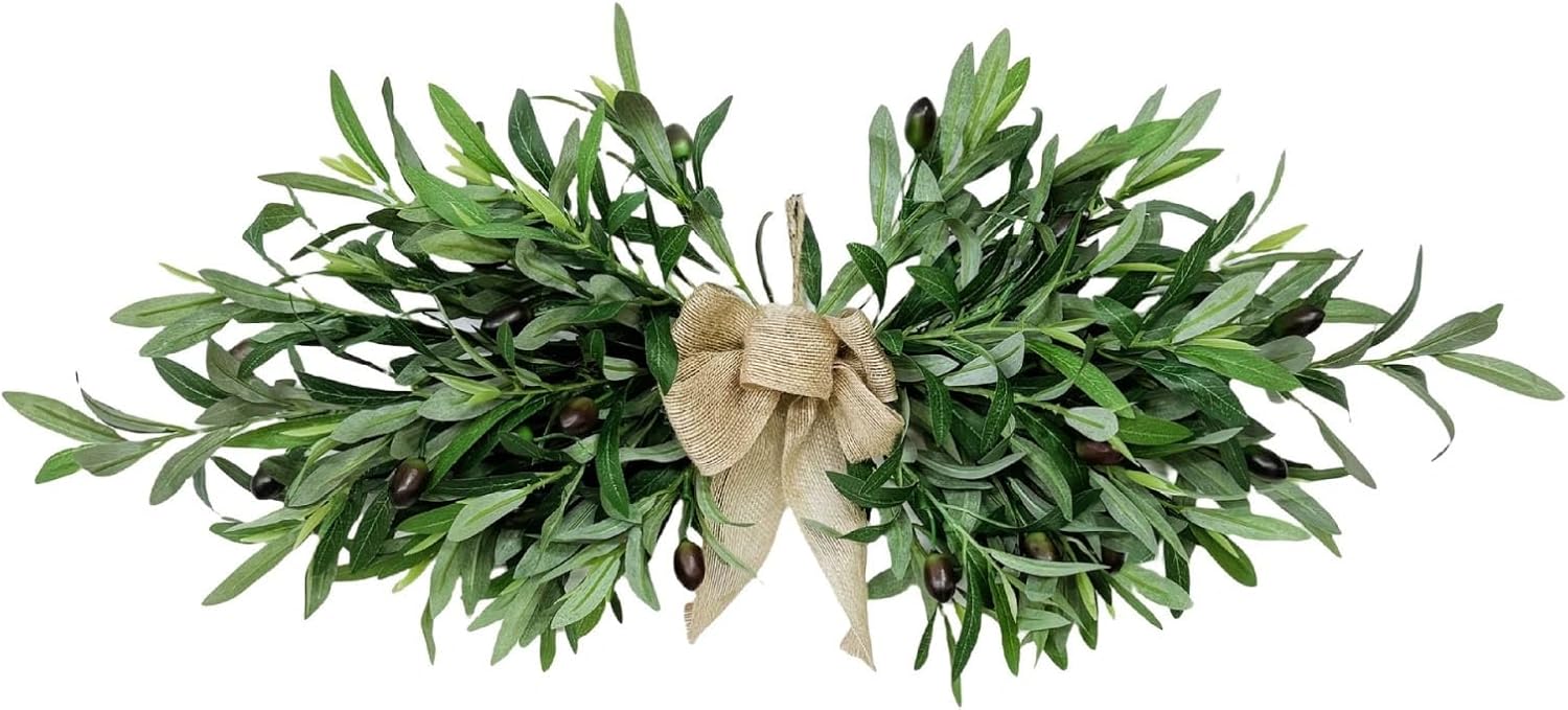 24 Inch Floral Swag with Olive Fruit and Green Leaves
