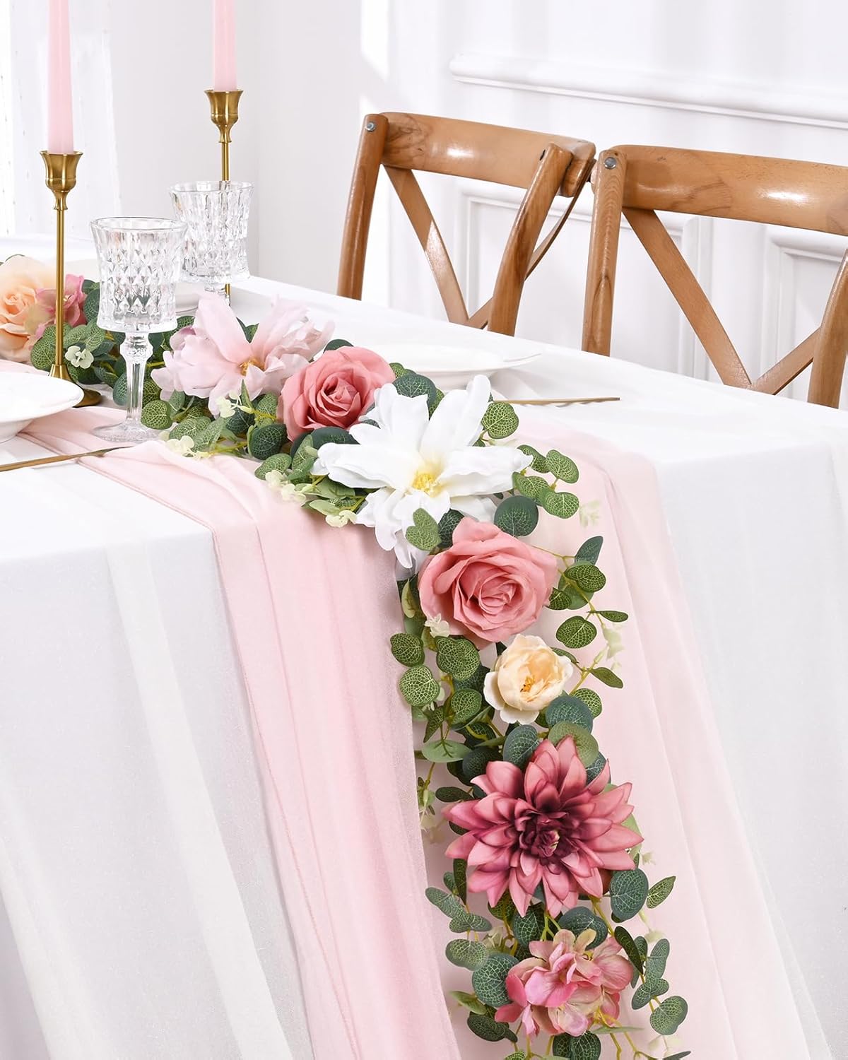 Waipfaru Pink Floral Rose Garland Decor 607ft