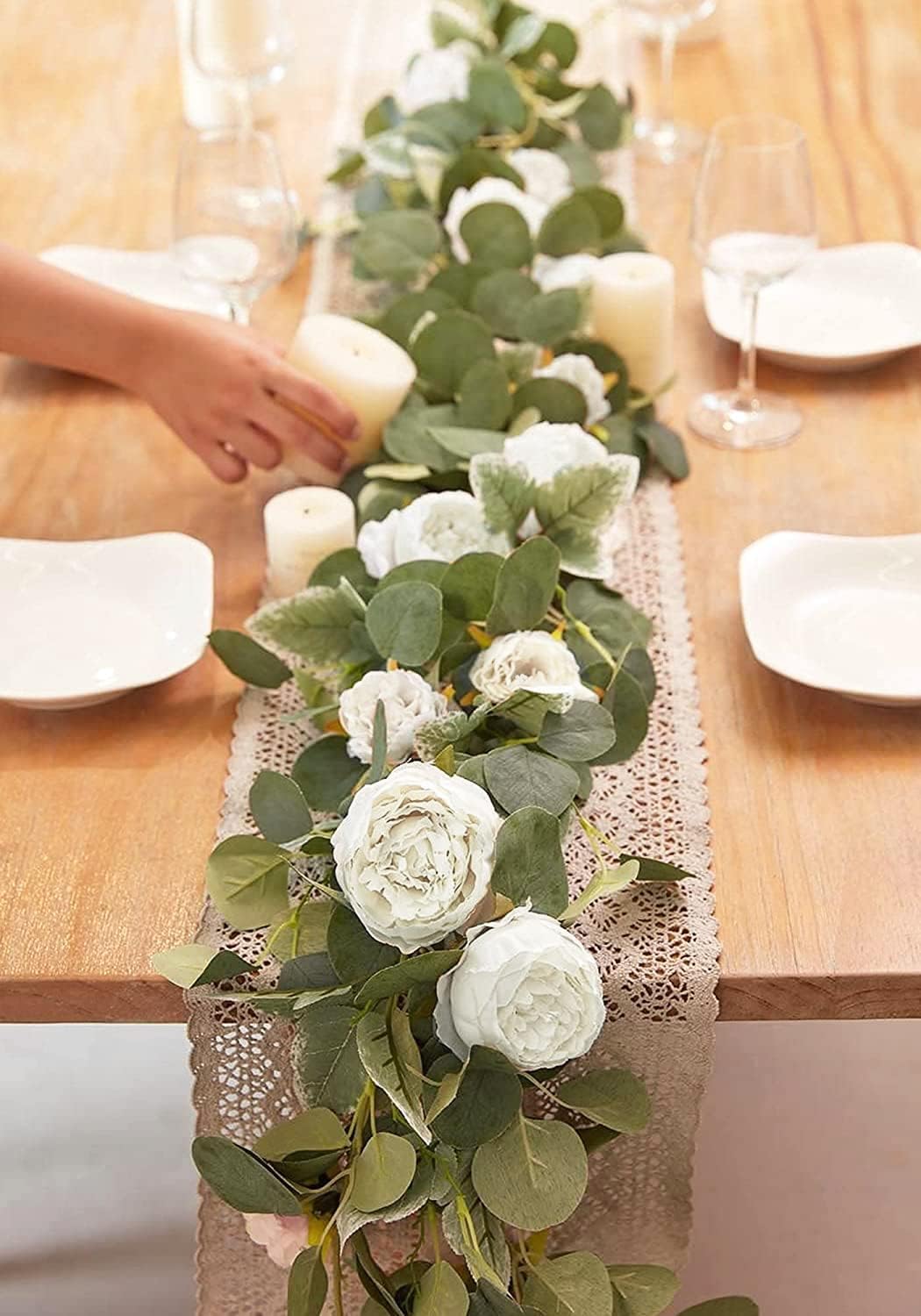 MISSPIN Artificial Flower Garland with Peonies and Roses