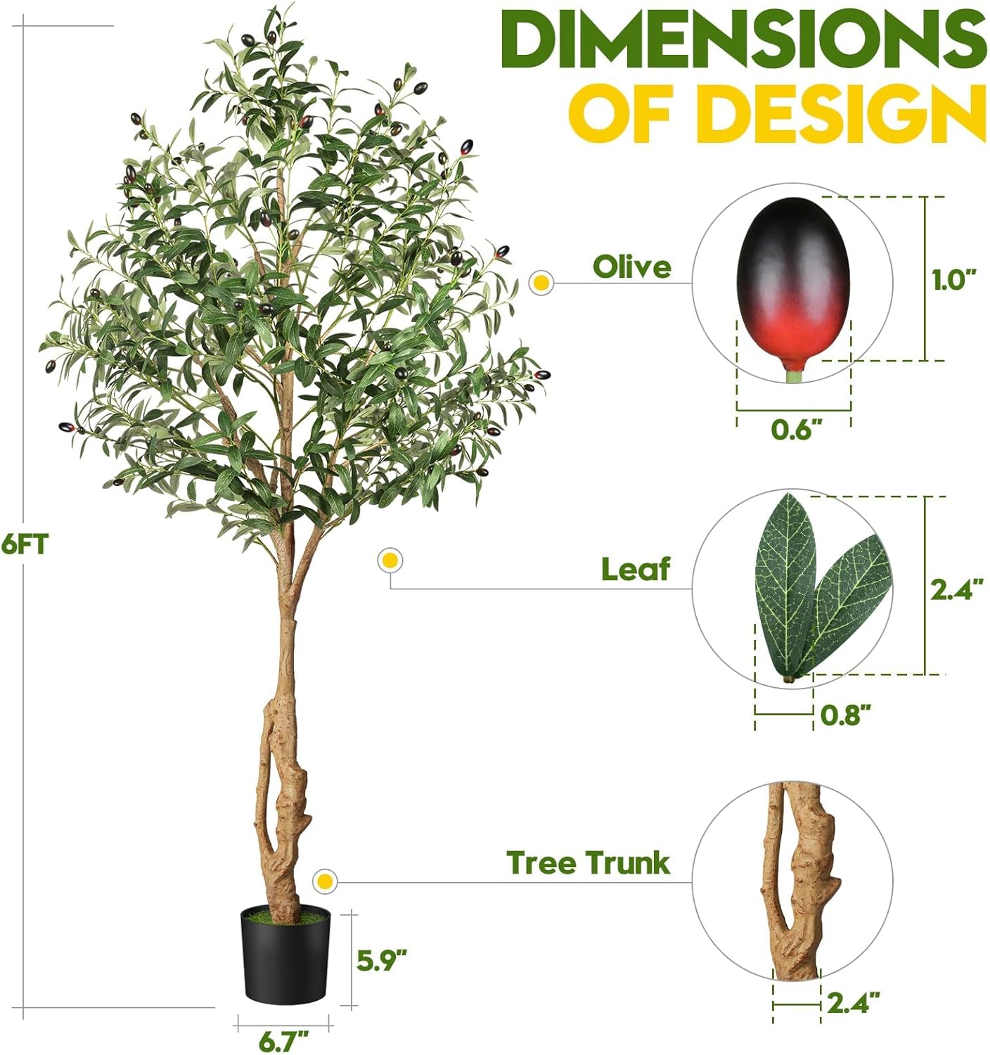 EOOIO 6ft Artificial Olive Tree with Realistic Fruits and Leaves