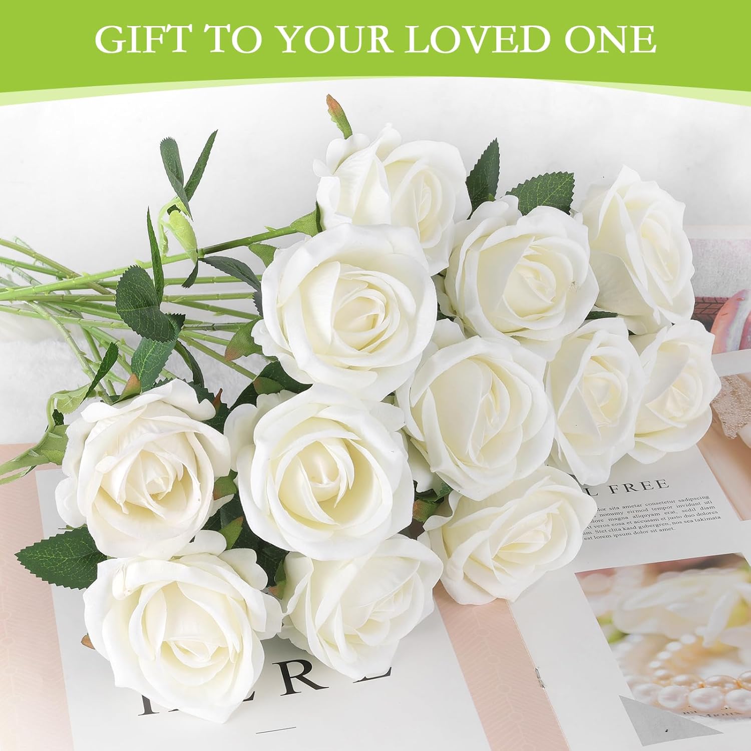 Hananona 50 Pcs Artificial Roses White Bulk
