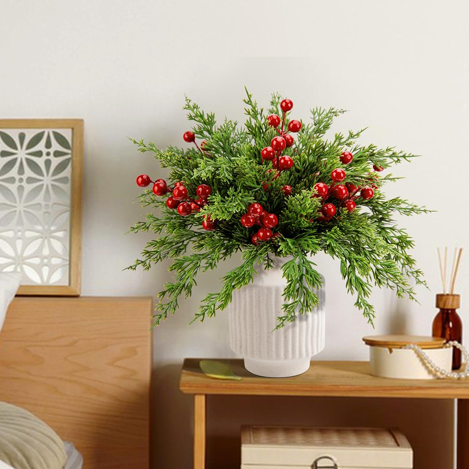 Watayo 45 Pcs Christmas Artificial Pine Branches with Red Berries