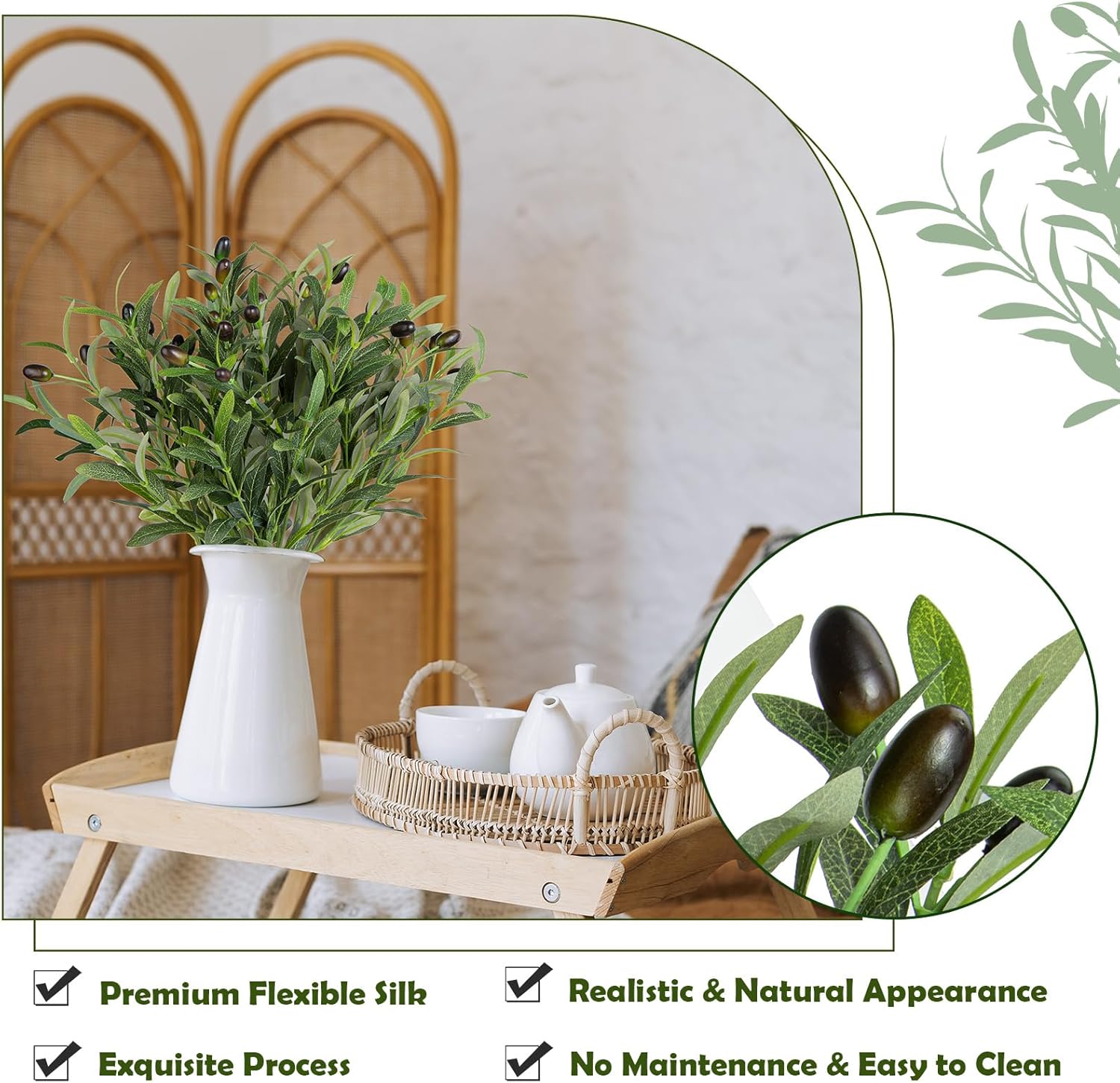 XONOR Artificial Olive Branches 6Pcs 18 Inch Set