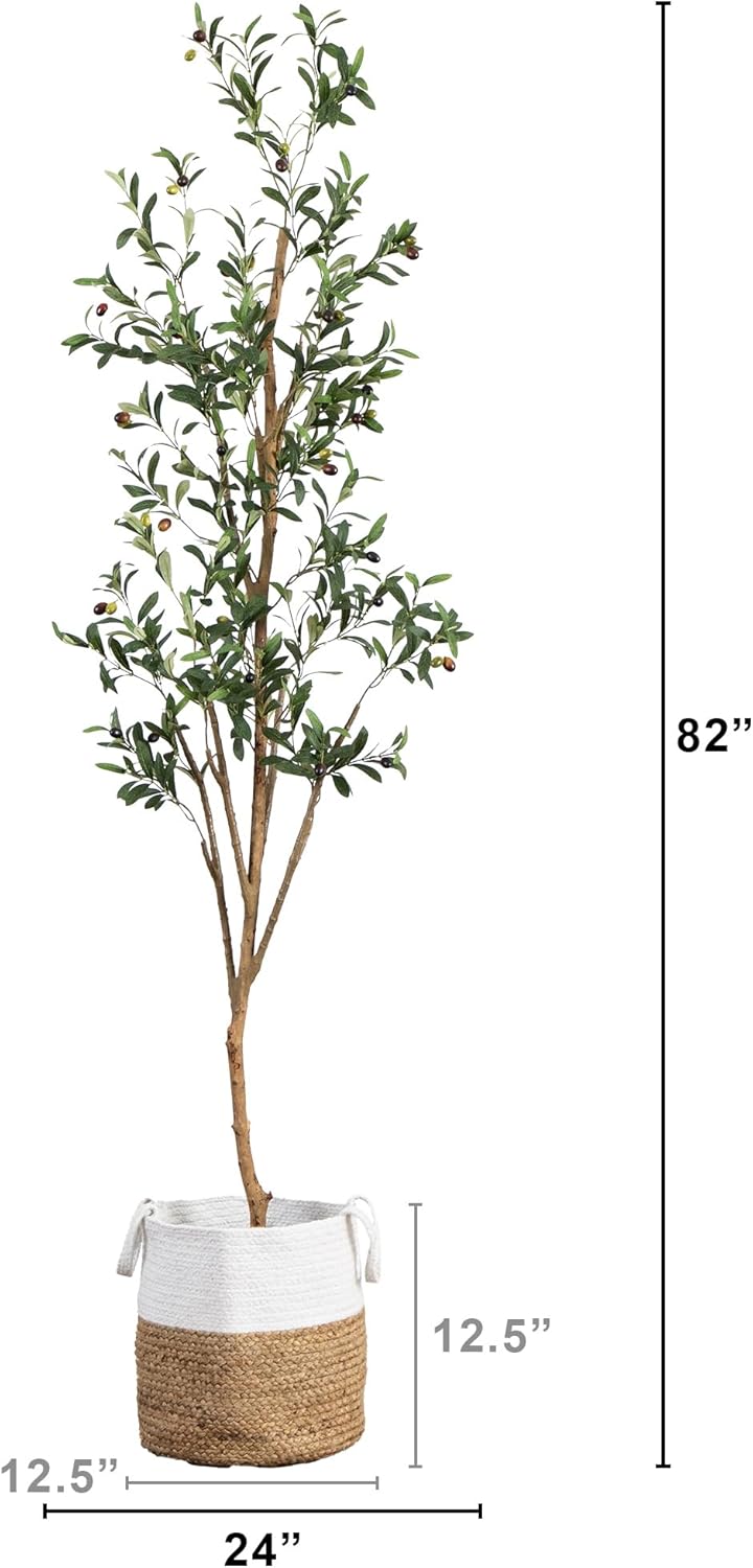 Nearly Natural 7FT Artificial Olive Tree with Jute Basket