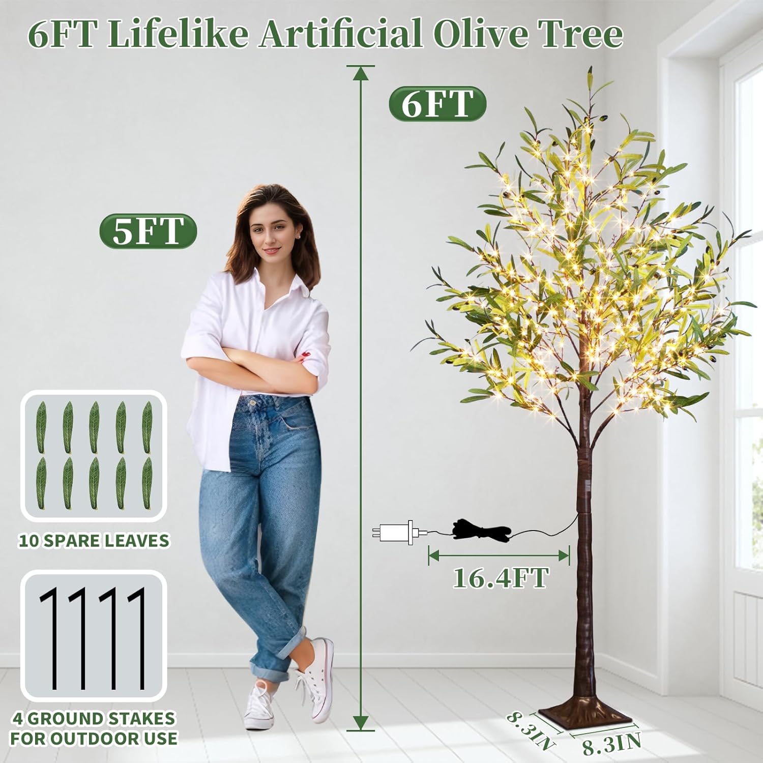 Vanthylit 6ft Artificial Olive Tree with 300 LED Lights
