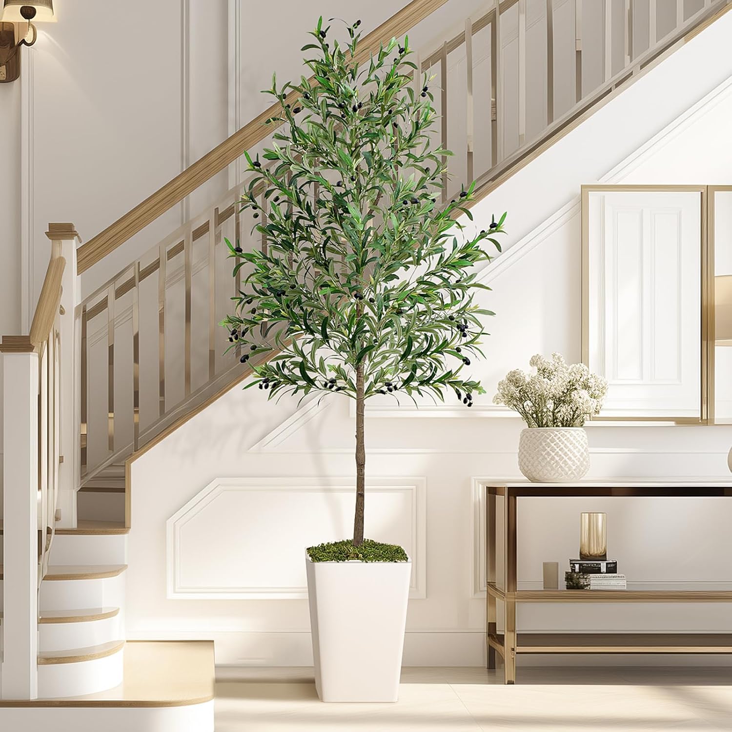 7ft Artificial Olive Tree with Realistic Fruits and Natural Wood Trunk