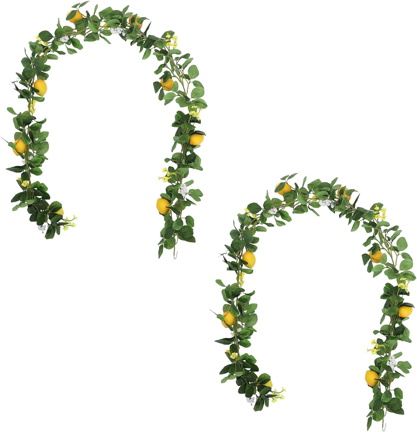 DULRLLY 66 Ft Artificial Lemon Garland with Yellow Fake Lemons and Flowers