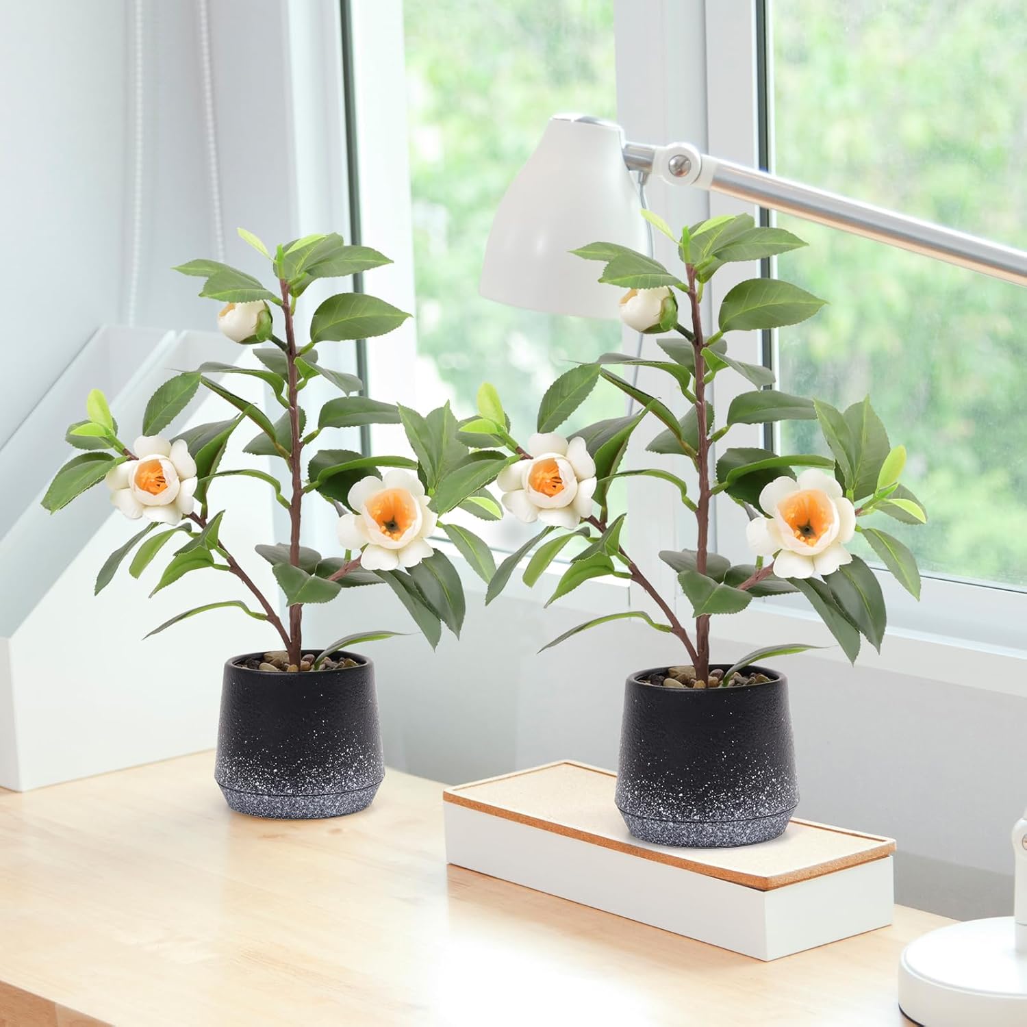 Gresorth 2 Pack Artificial Potted Plants with Flowers