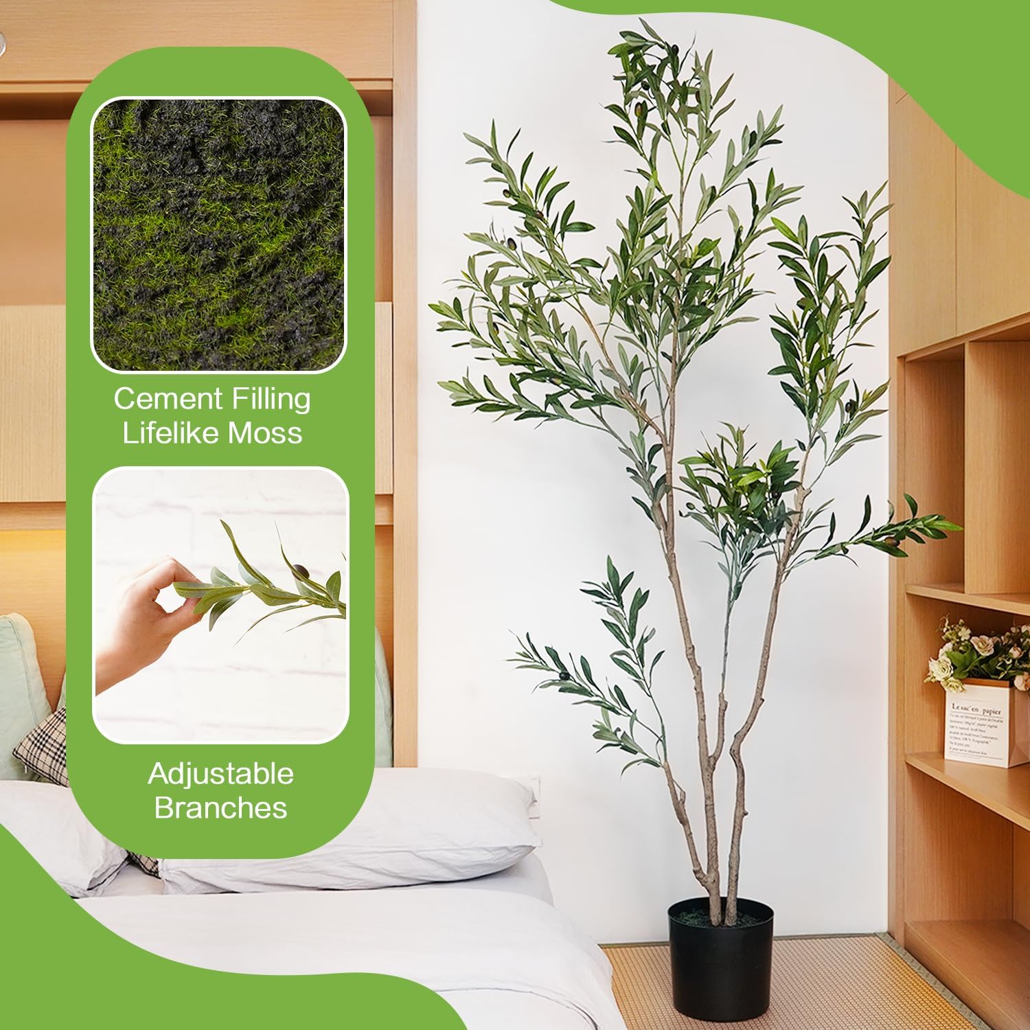 MOLACHI 6 FT Artificial Olive Tree with Natural Wood Trunk and Lifelike Fruits