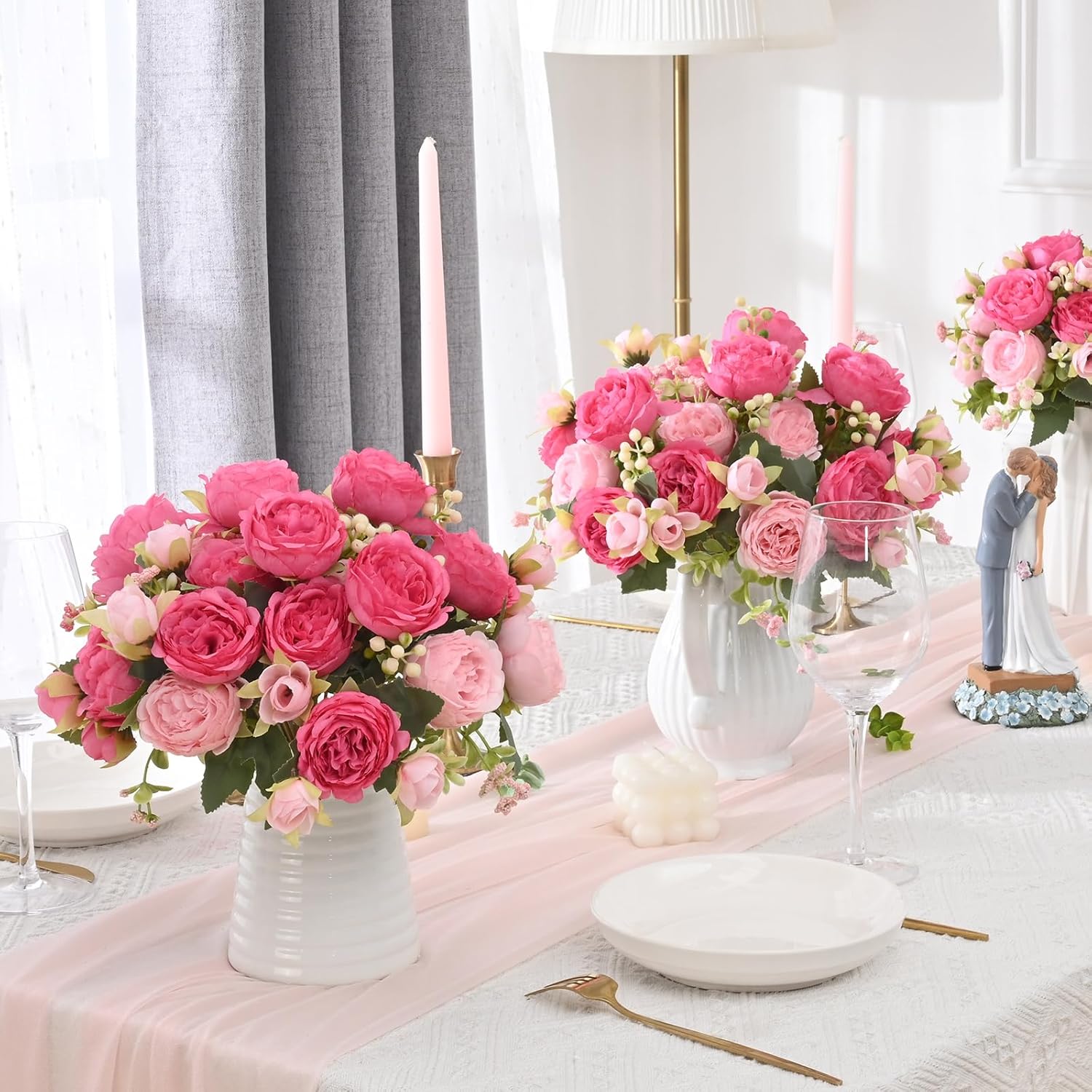MARTINE MALL 2 Pack Mixed Pink Artificial Peonies Flowers