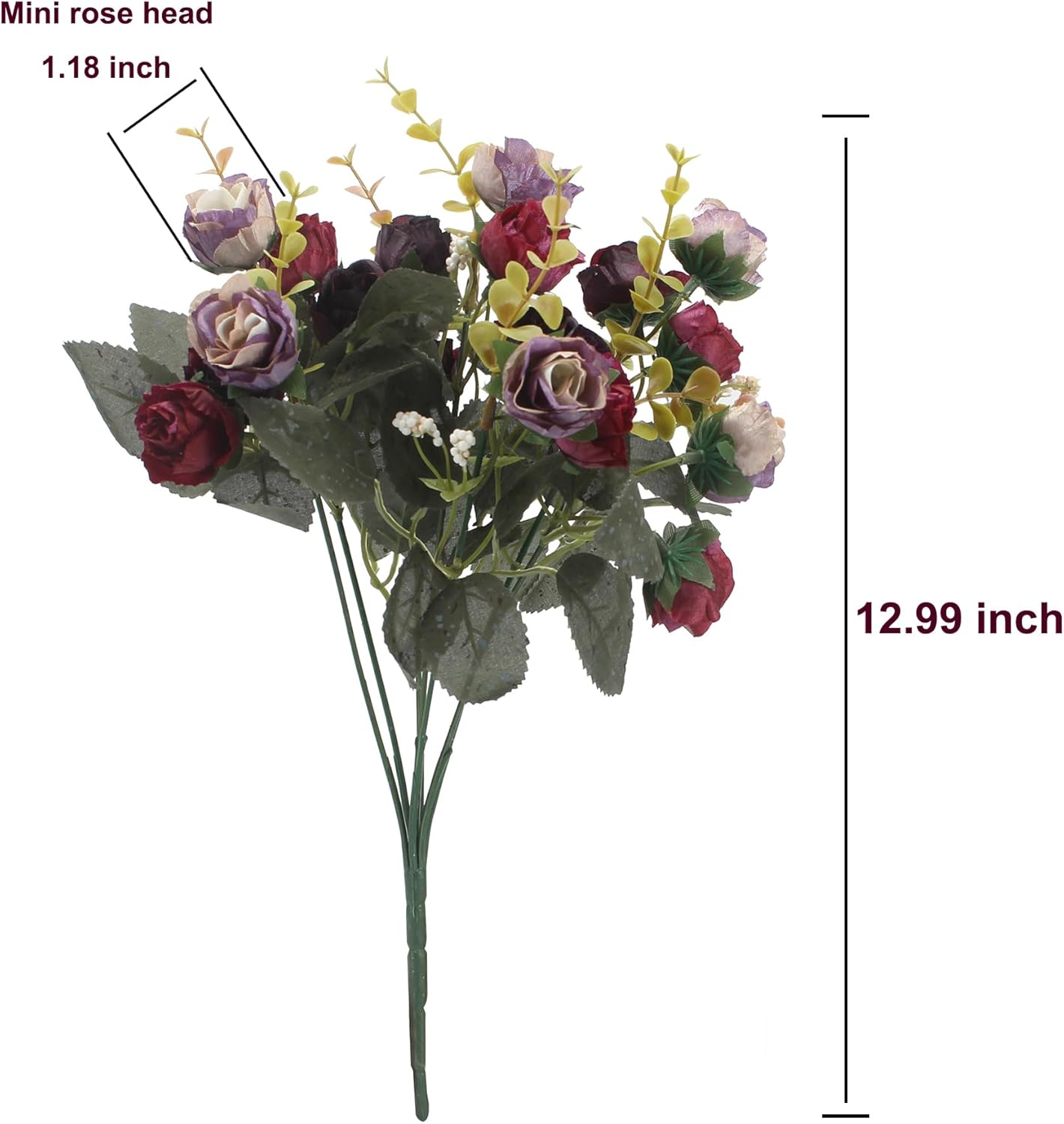 Duovlo 7 Stem 21 Mini Rose Artificial Flower Bouquet Pack of 2 Purple