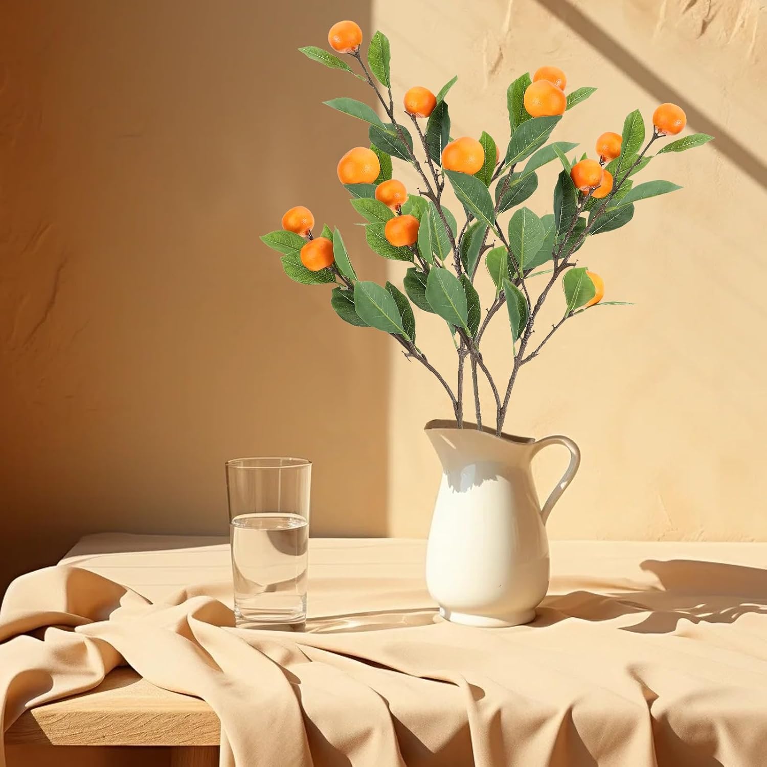 3Pcs Artificial Orange Branches with Realistic Fruits and Green Leaves