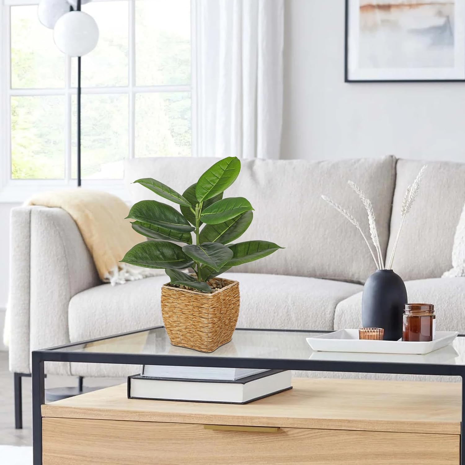 Briful Artificial Oak Plant in Rattan Basket