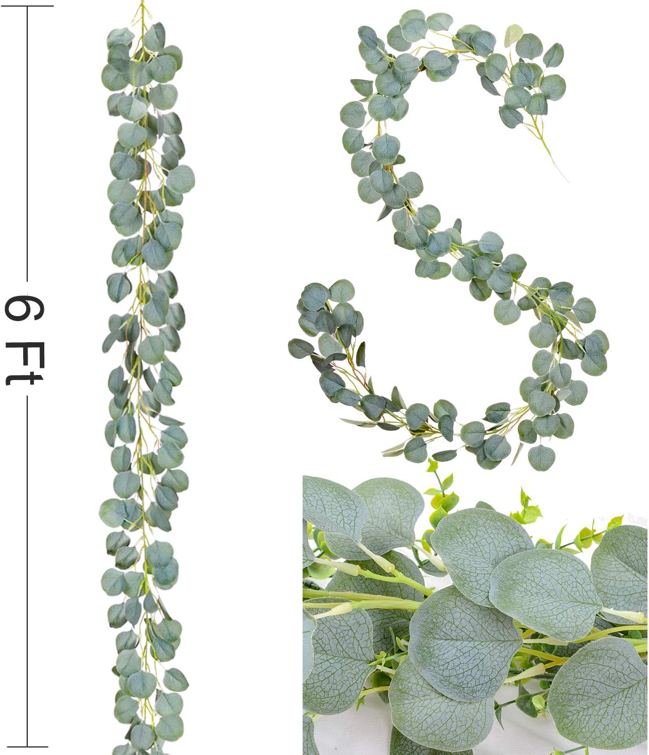 3Pack Artificial Eucalyptus Garland for Wedding and Home Decor