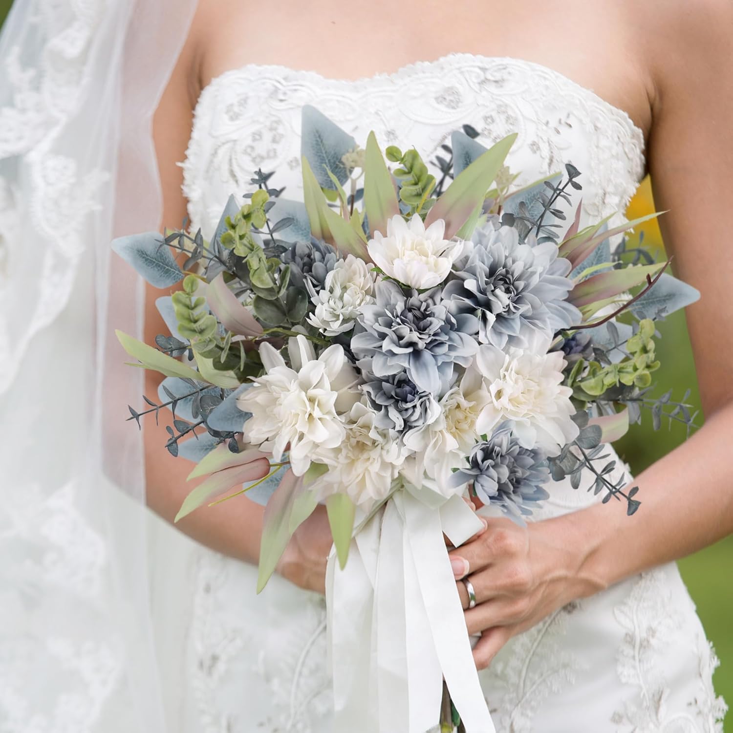 Blue White Artificial Flowers Bouquet for Home Wedding Decor