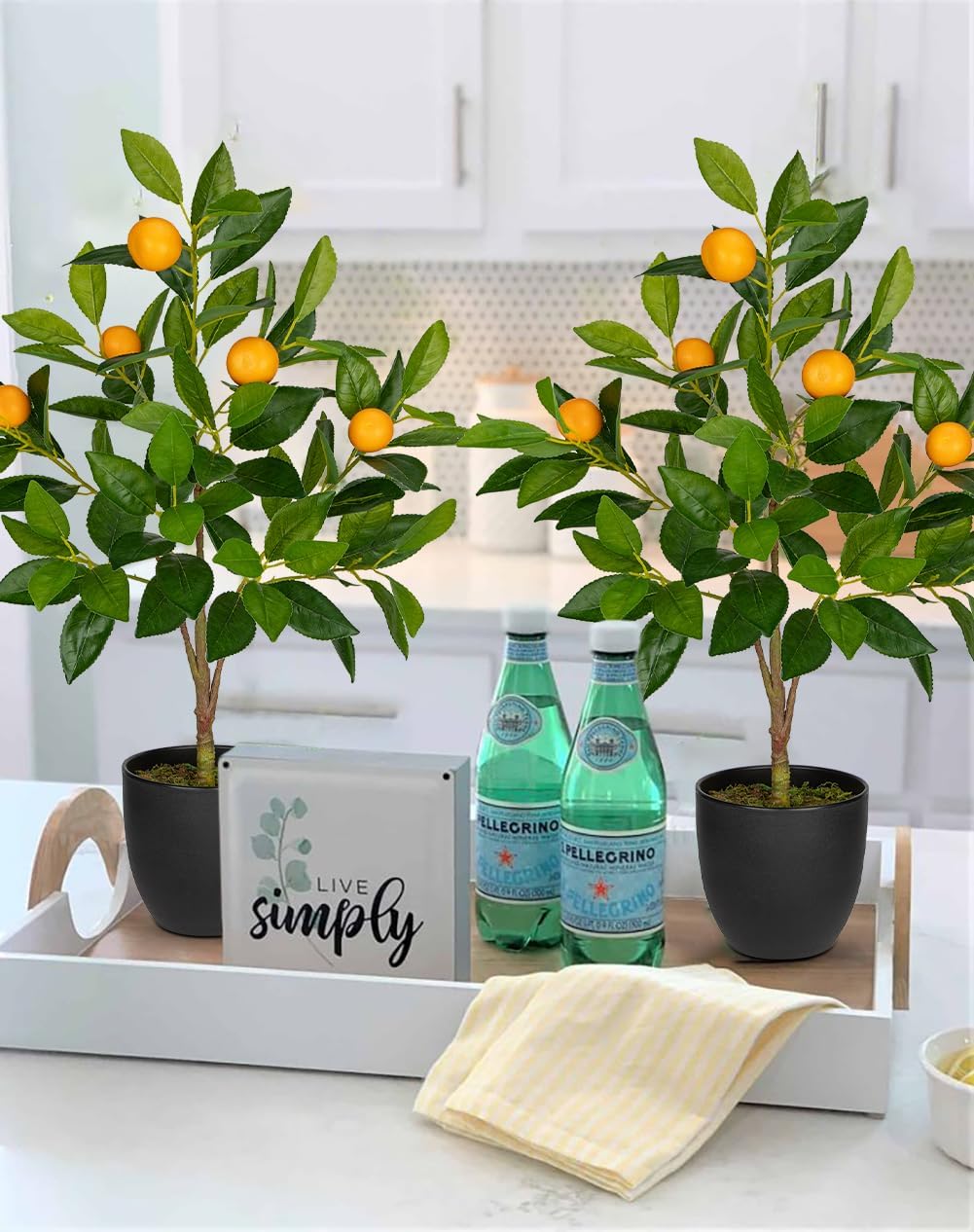2 Ft Artificial Orange Trees 2 Pack with Black Pots