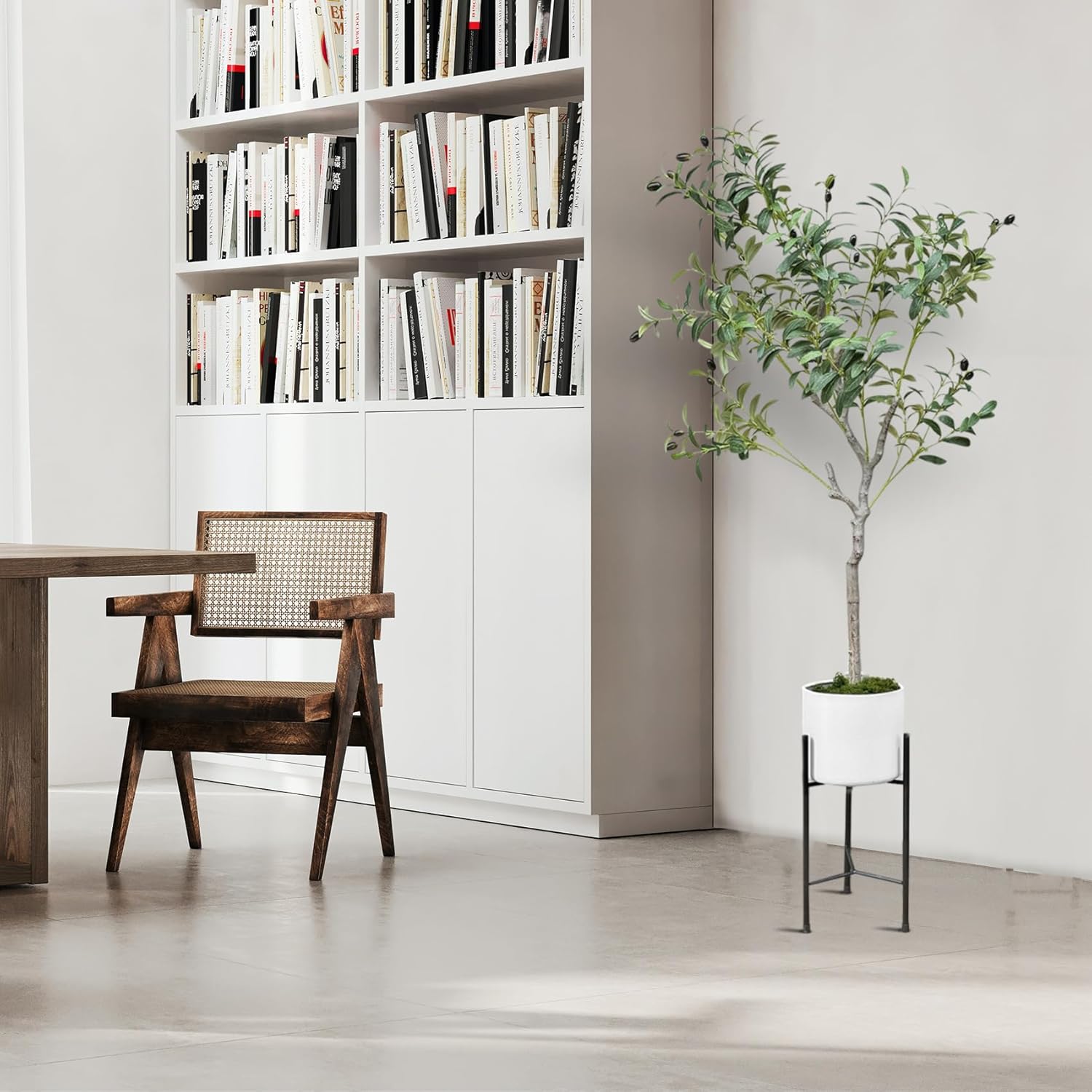 URALFA 5FT Artificial Olive Tree with White Planter