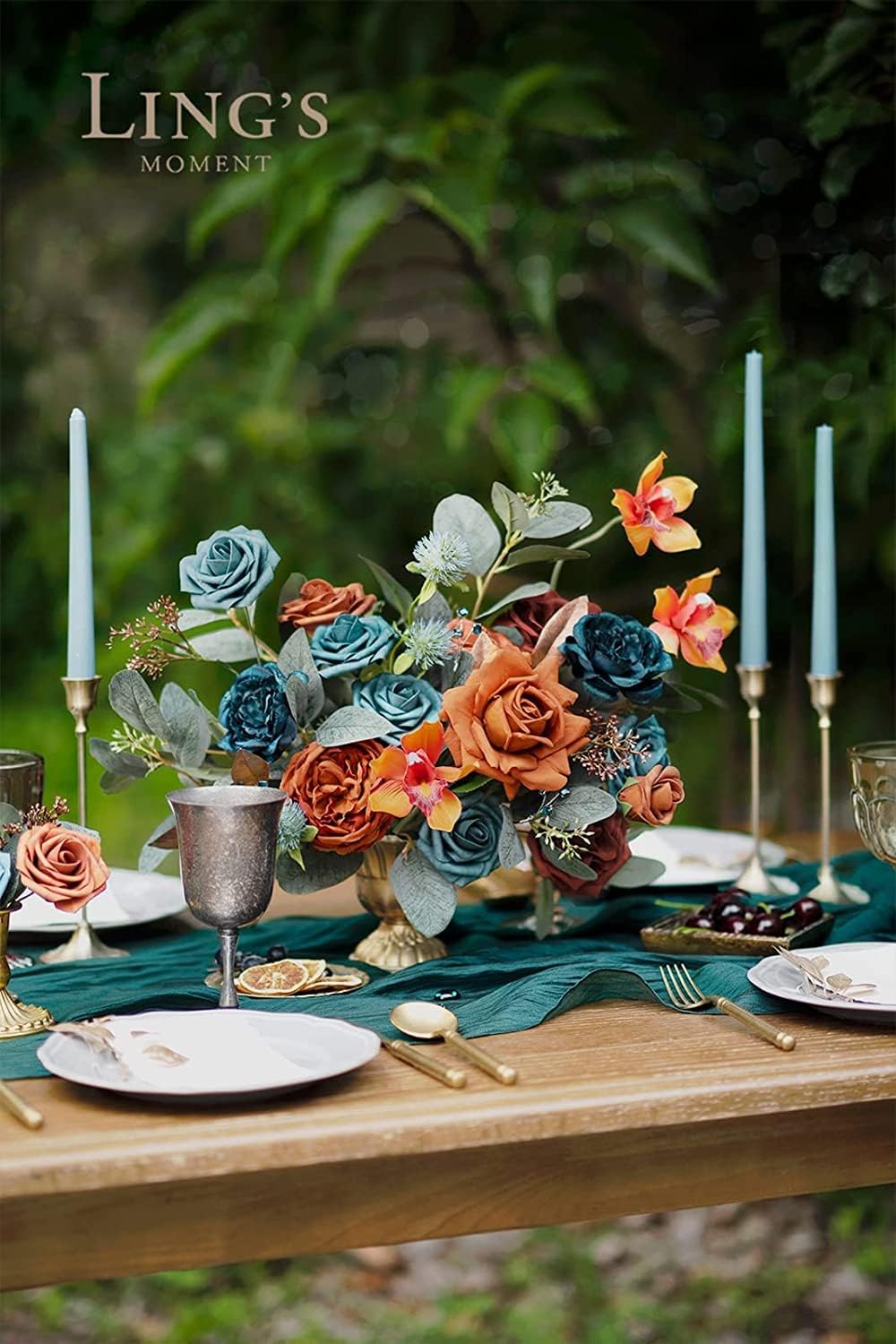 Lings Moment Artificial Roses 25Pcs 3 Inch Teal Shades
