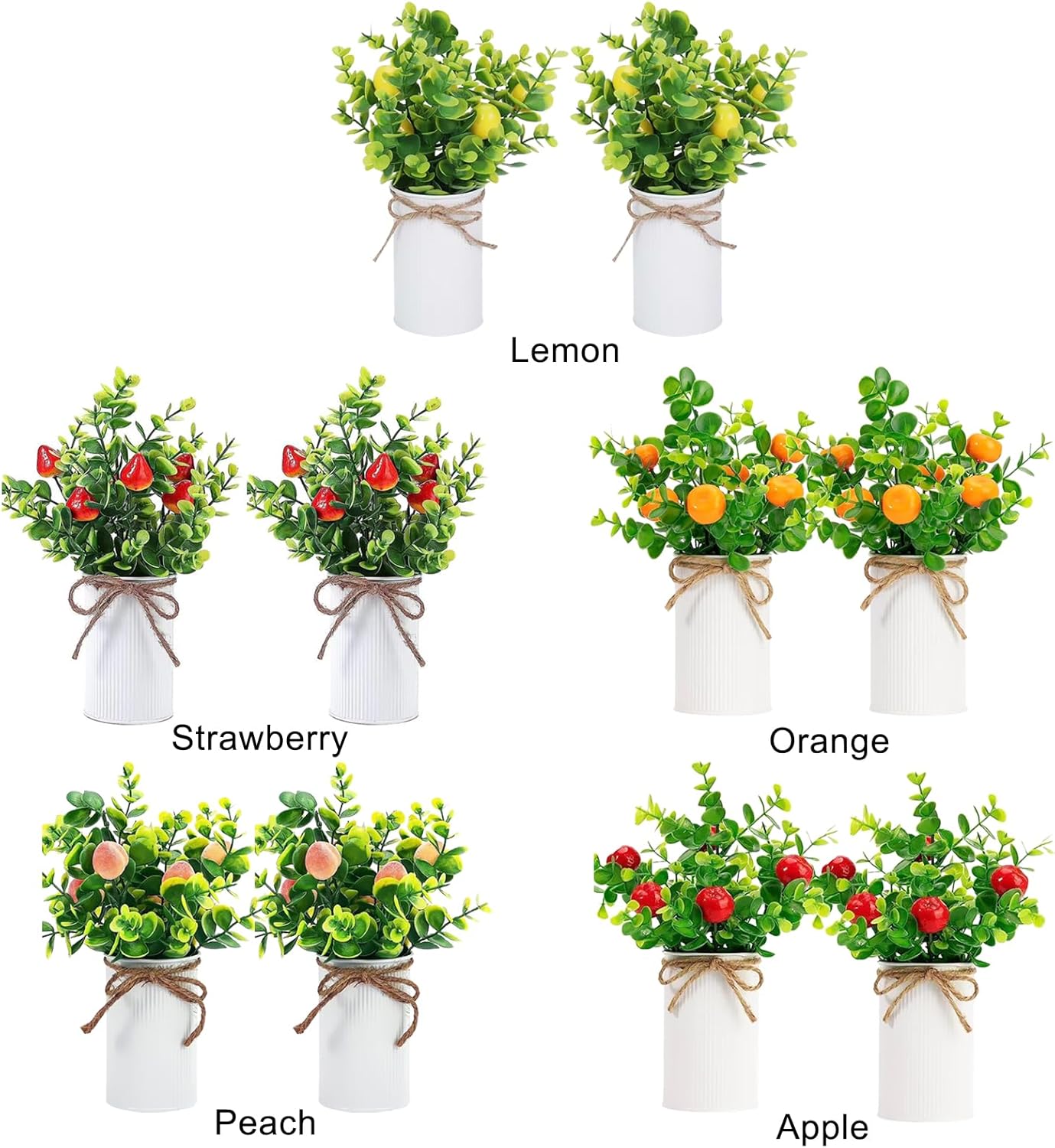 Artificial Fruit Tree with Pot 2Pcs Fake Bonsai Greenery Decor