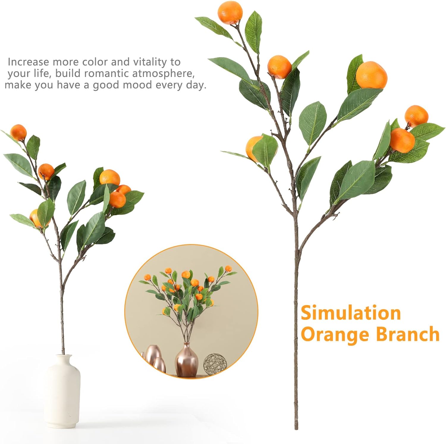 Asodomo 3 Pcs Artificial Tangerine Branches