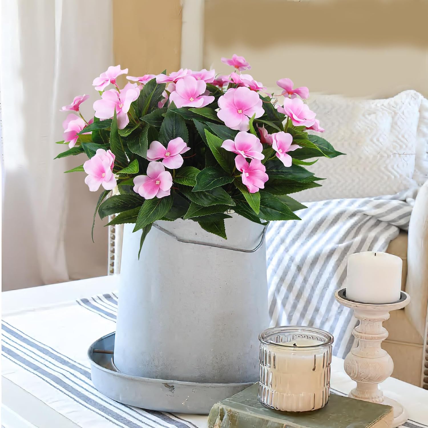 2 Branches Artificial Impatiens Flowers for Outdoor Decor