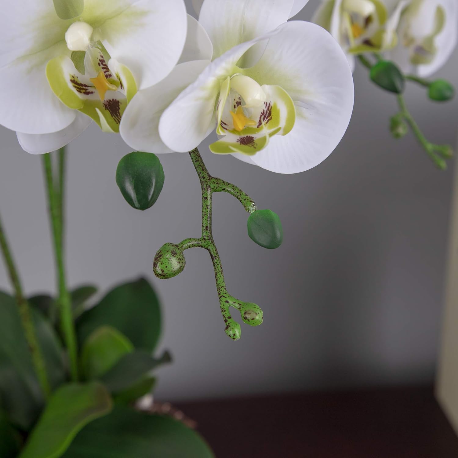 Fnize Faux Orchid Stems Artificial Phalaenopsis Flowers 38 Inches 2pcs Green White