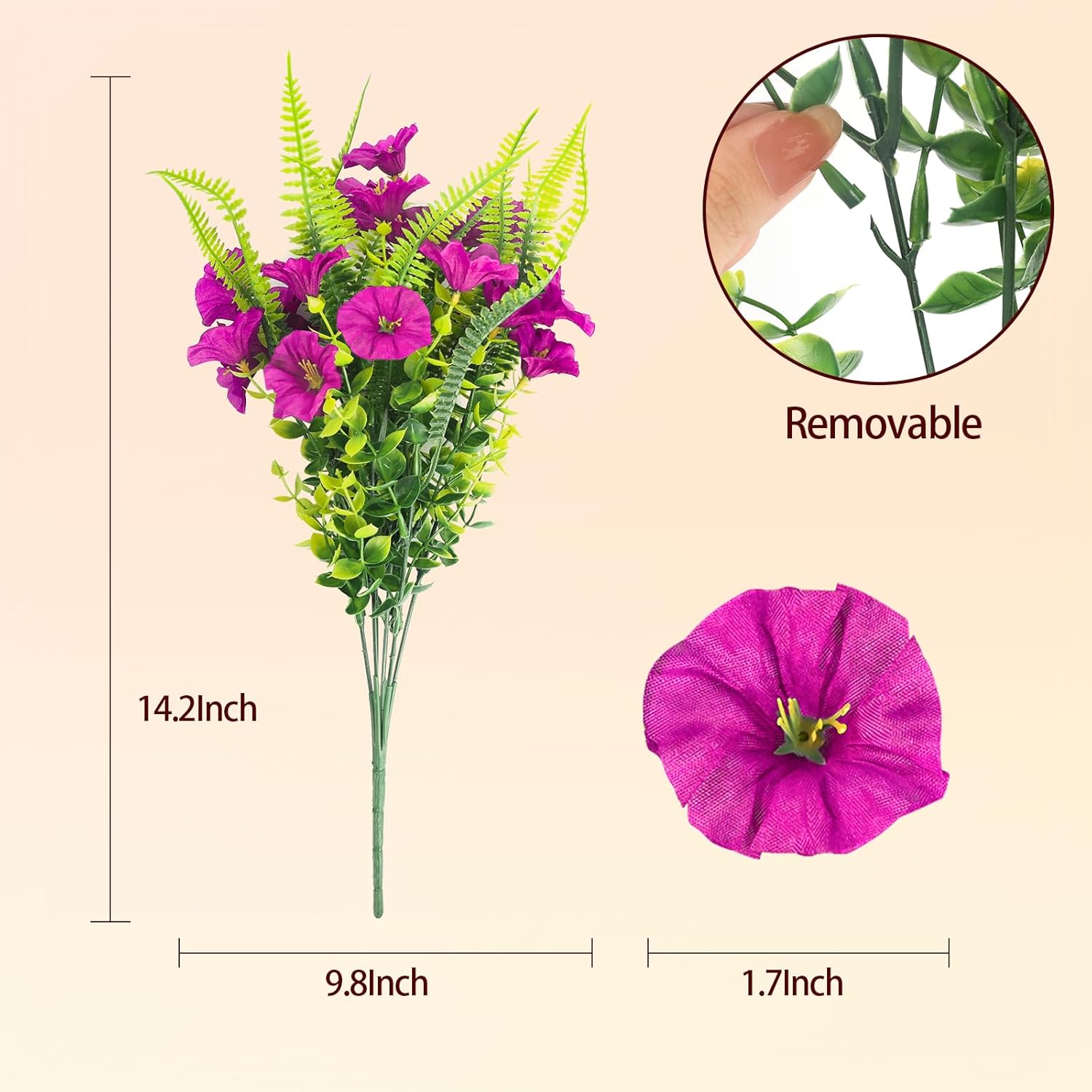 HIAGROW Artificial Petunias Flowers 12 Bundles UV Resistant Decor