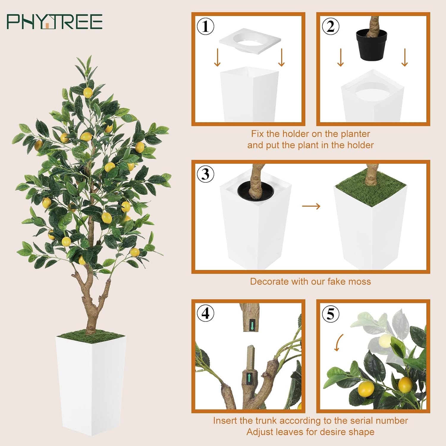 5FT Artificial Lemon Tree with Pot - Tropical Decor